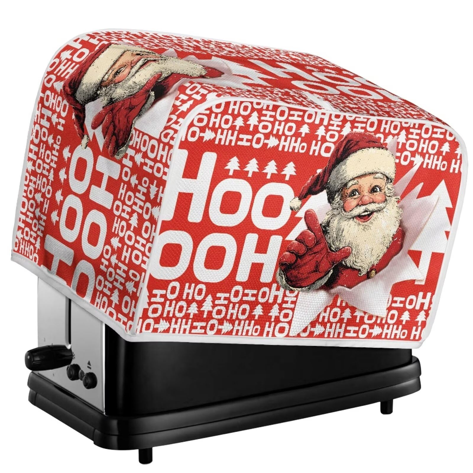 Christmas Santa HO 2 Slice Toaster Cover - Washable & Anti-Scratch Bread Maker Protector for Kitchen Appliances - Perfect for Holiday Baking & Gift Giving (Red)