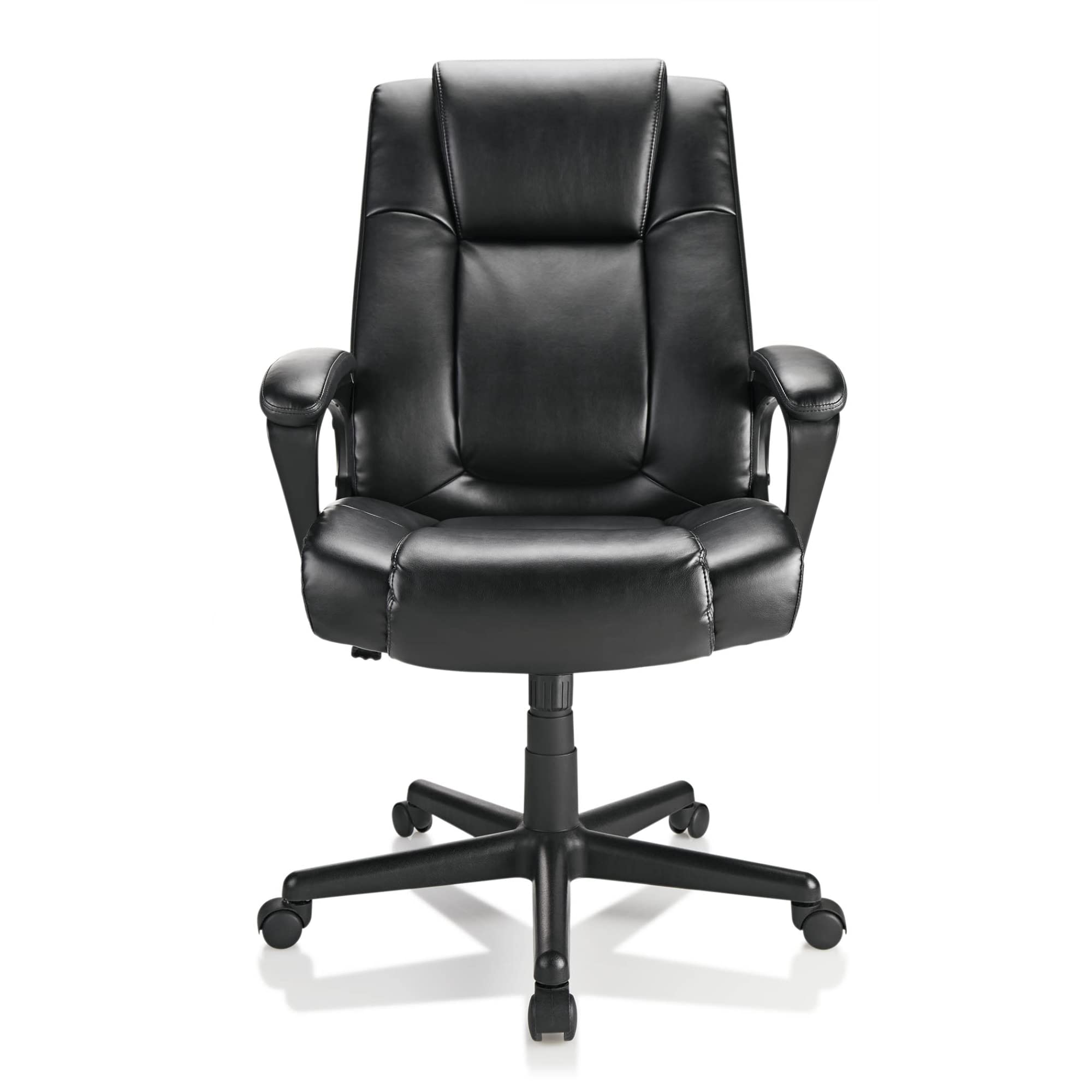 Realspace® Hurston Bonded Leather High-Back Executive Office Chair - Black, Ergonomic Design, BIFMA Certified for Home & Office Workspaces
