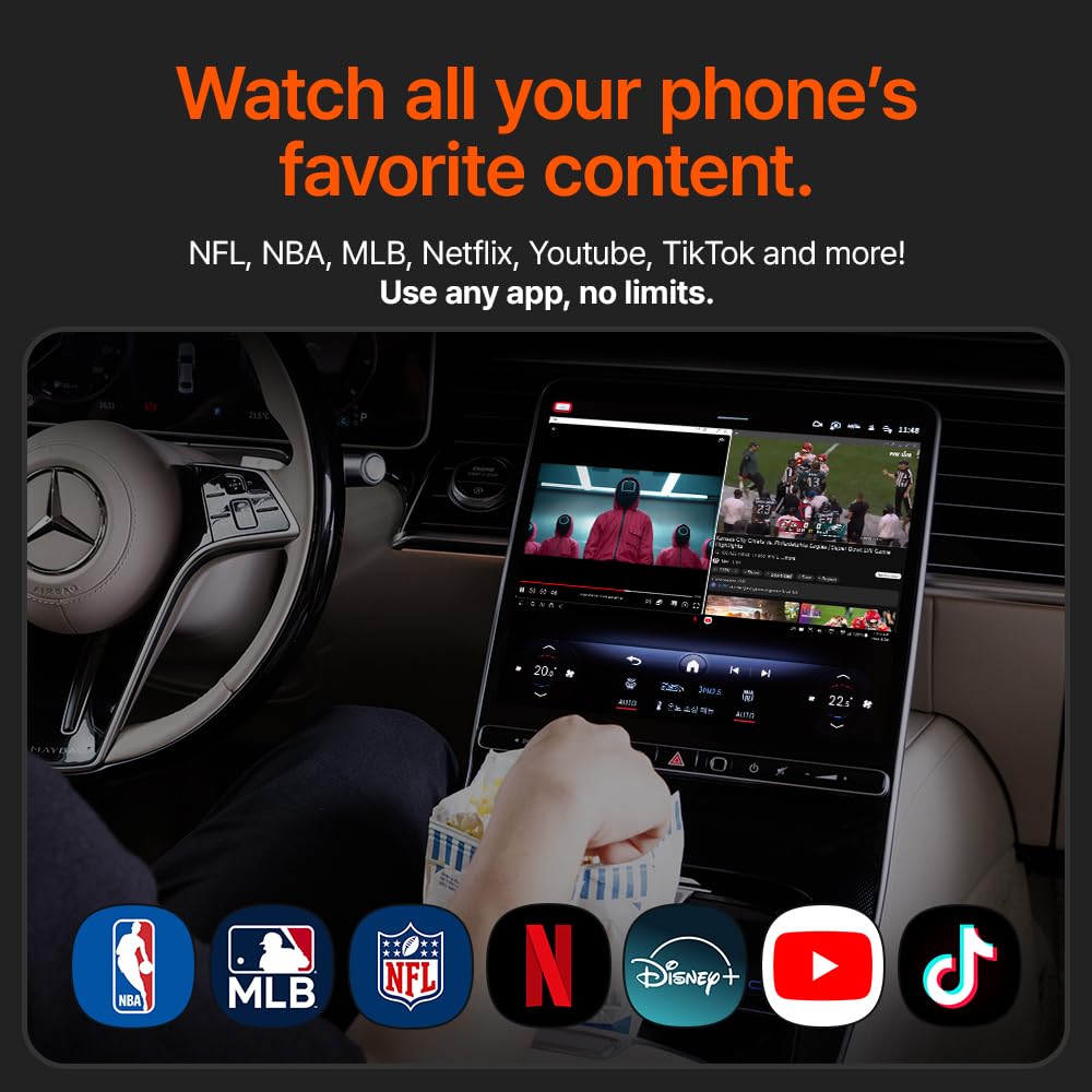 AutoPro X Wireless Android Auto Adapter for Samsung - Seamless DeX Integration, Netflix, YouTube & TikTok Streaming - Instant Phone App Access - Perfect for Road Trips & In-Car Entertainment
