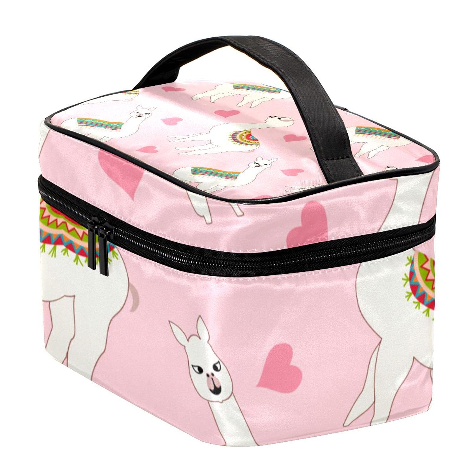 Cute Llama Pink Makeup Bag for Women - Travel Cosmetic Organizer