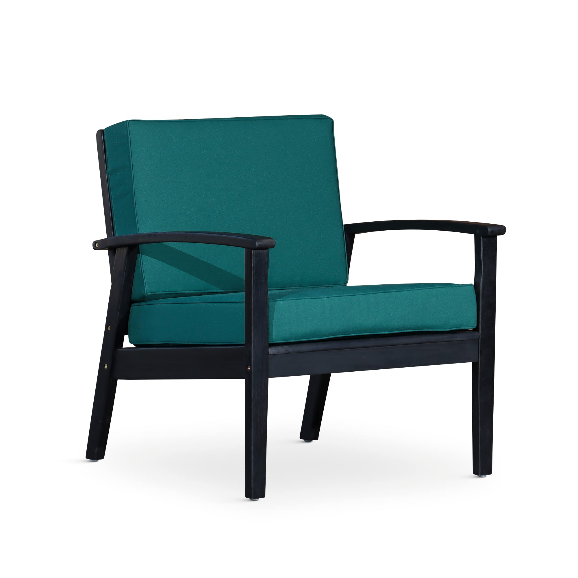 DTY Outdoor Living Longs Peak Deep Seat Eucalyptus Chair - Espresso Finish with Dark Green Cushions | Patio, Garden, Deck & Backyard Furniture for Relaxing Outdoors