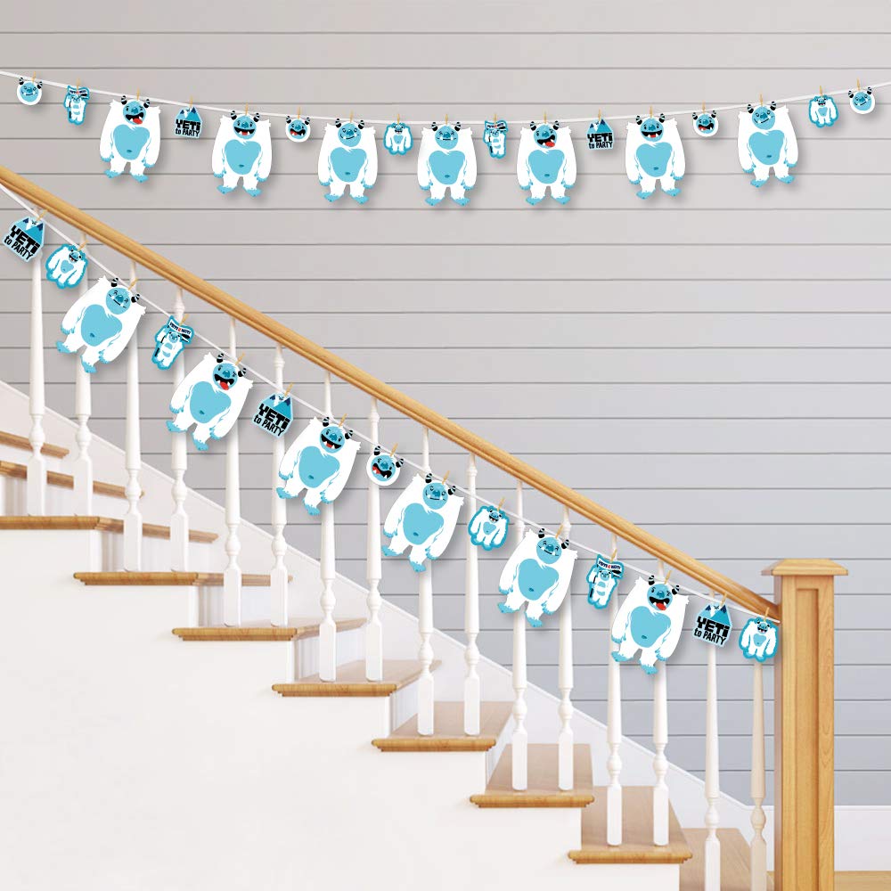 Big Dot of Happiness Yeti to Party - Abominable Snowman Birthday Party DIY Decorations - 44-Piece Clothespin Garland Banner for Kids' Birthday, Winter Themed Events & Holiday Decorations
