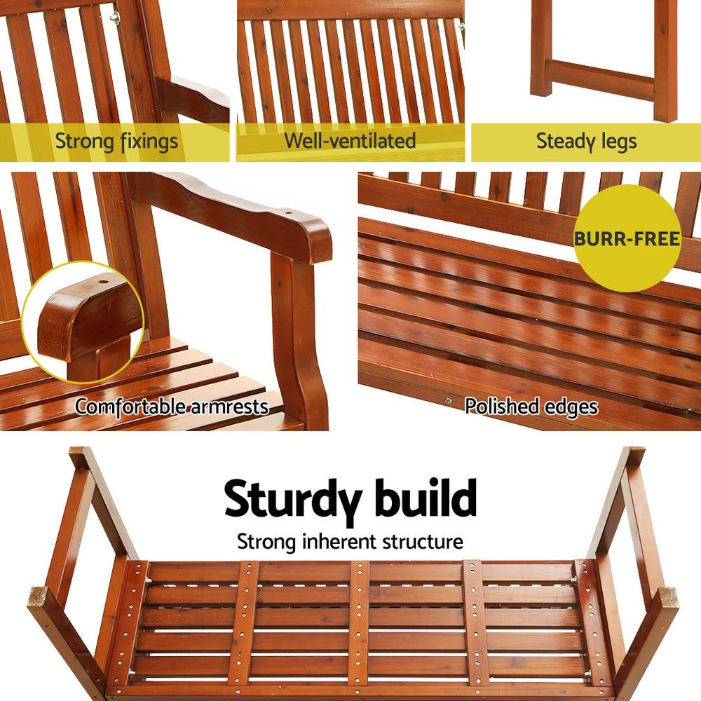 Gardeon Outdoor Garden Bench - 2 Seater Wooden Lounge Chair for Patio, Backyard, and Garden - Brown Weather-Resistant Furniture for Relaxing Outdoors