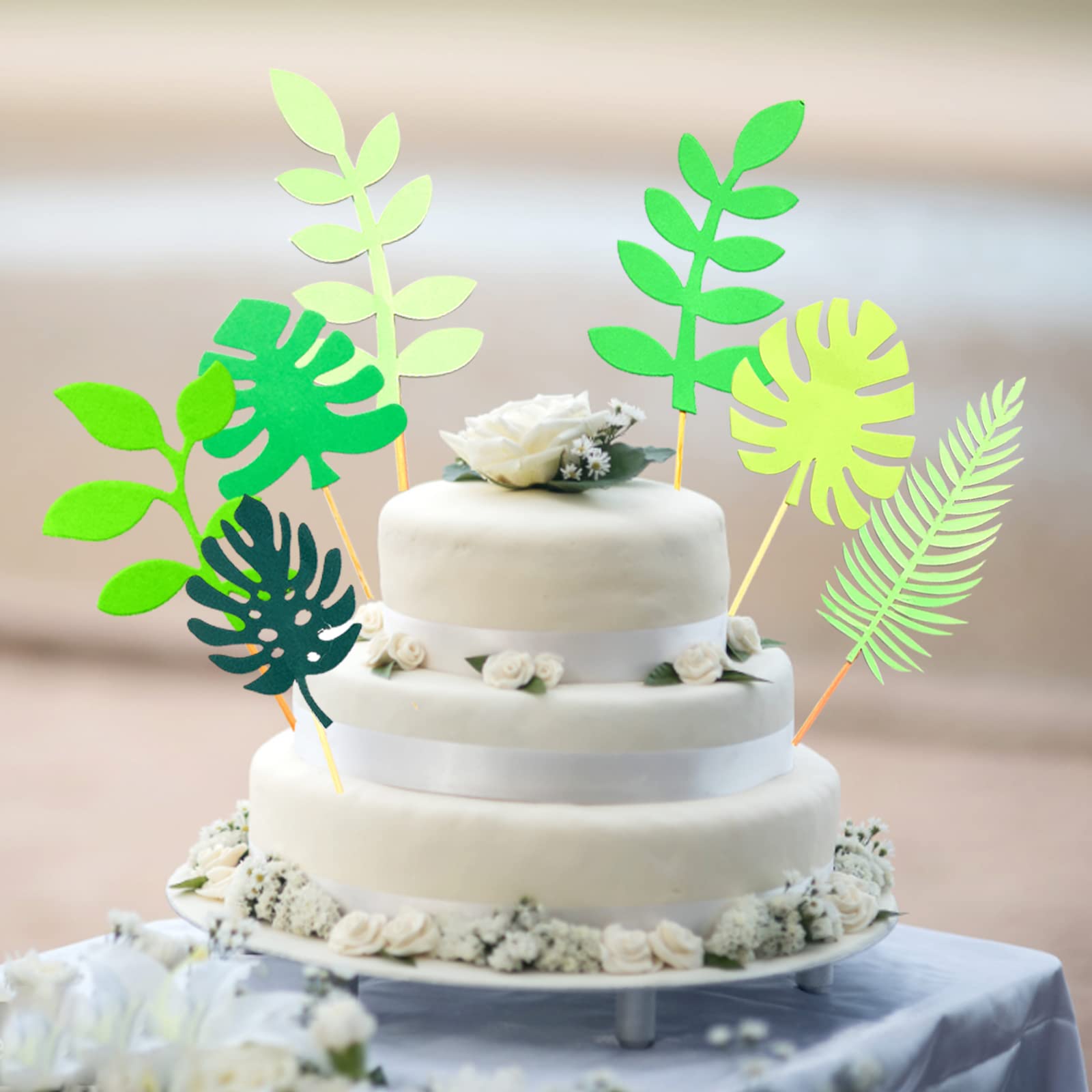 Glittery Tropical Leaves Cake Topper - Gold Palm Leaf Decorations for Safari Birthday Party, Jungle Theme Wedding, Baby Shower & DIY Cake Decorating
