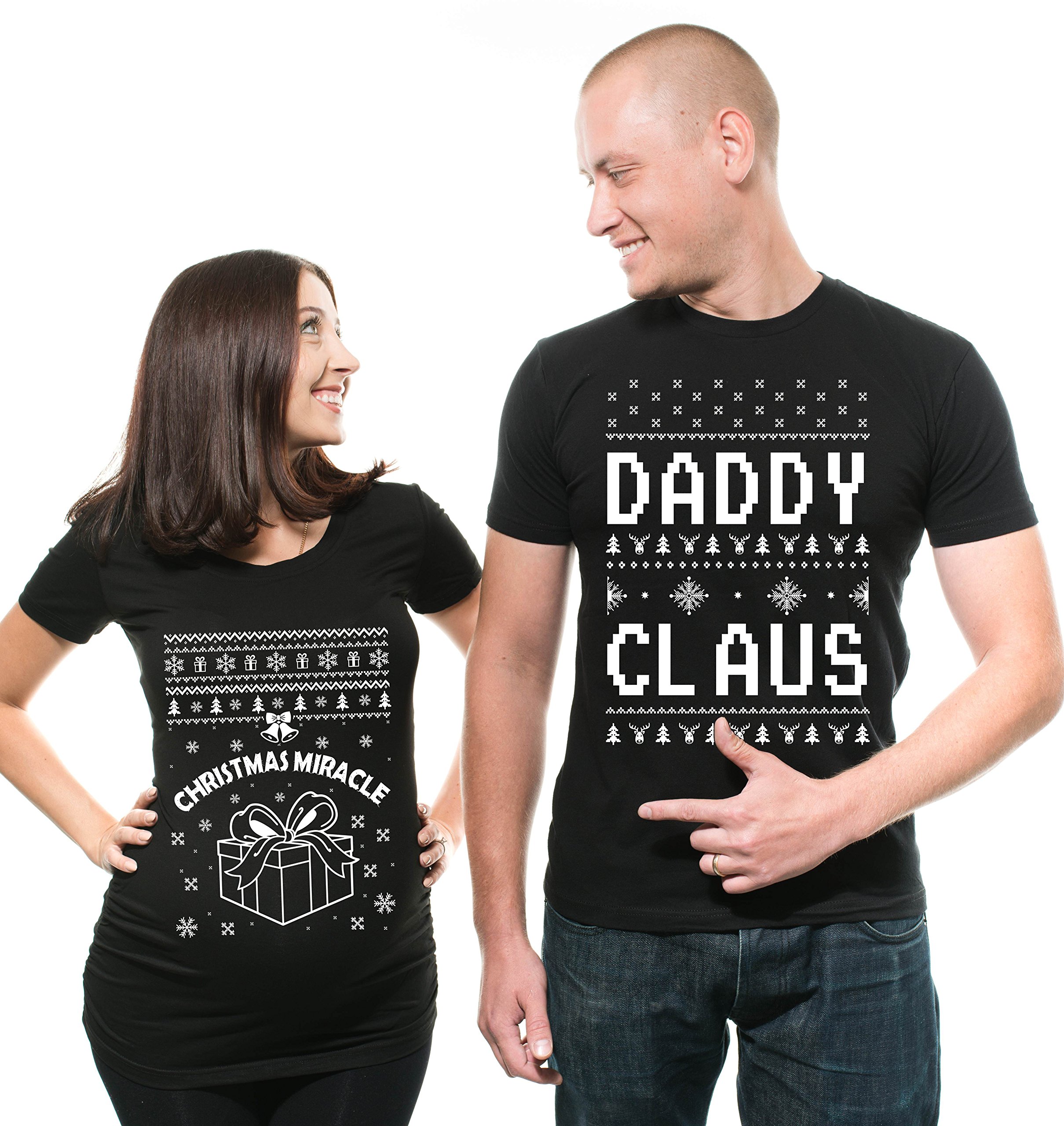 Silk Road Tees Christmas Couple Pregnancy Maternity T-Shirt - Matching Holiday Outfits for Couples, Family & Friends | Perfect for Christmas Parties, Maternity Photos & Holiday Gatherings
