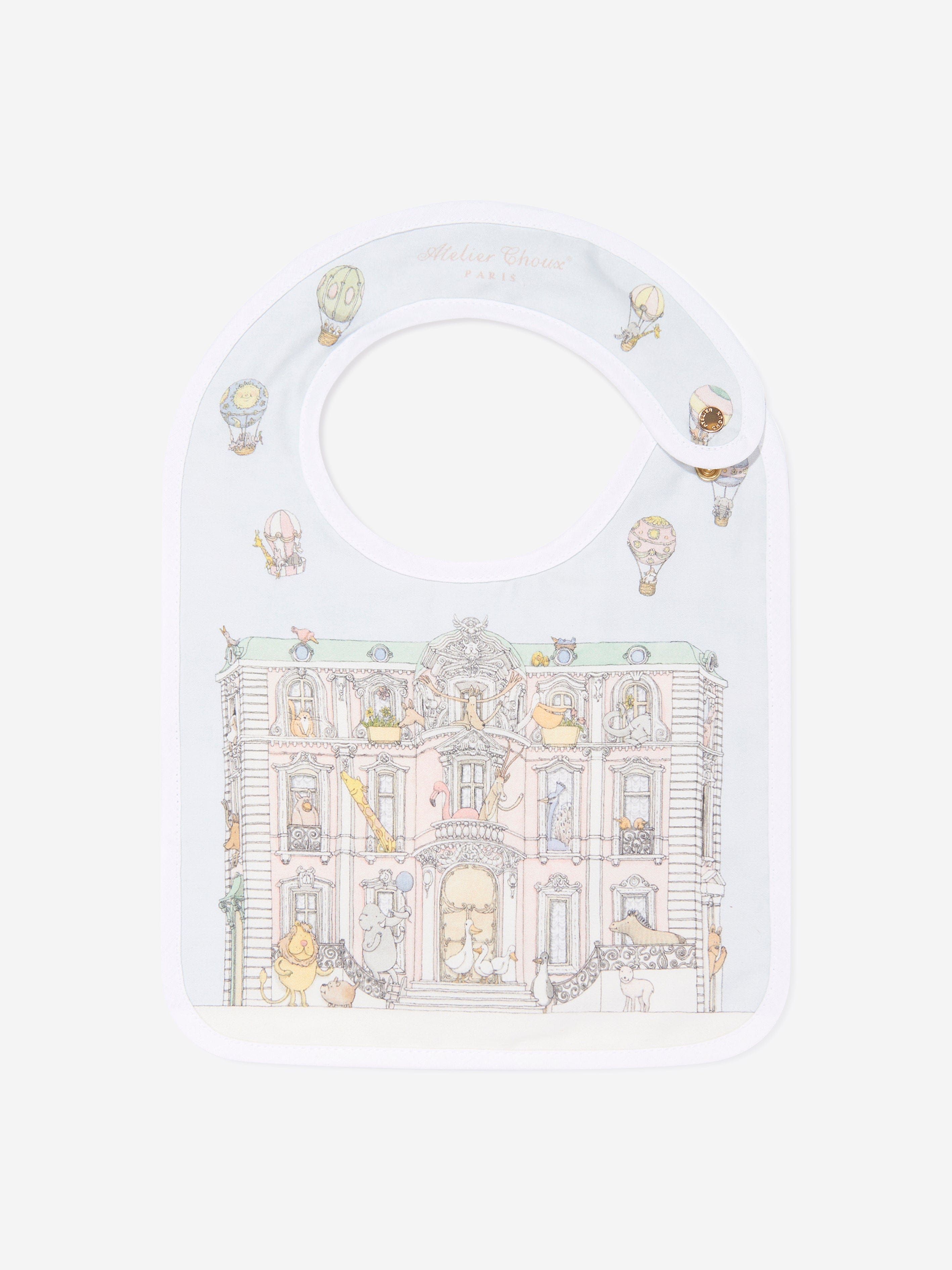 Atelier Choux Baby Monceau Mansion Swaddle & Satin Bib Set - Premium Newborn Gift in Blue | Soft Cotton Swaddle Blanket & Elegant Bib for Nursery, Photo Shoots & Special Occasions