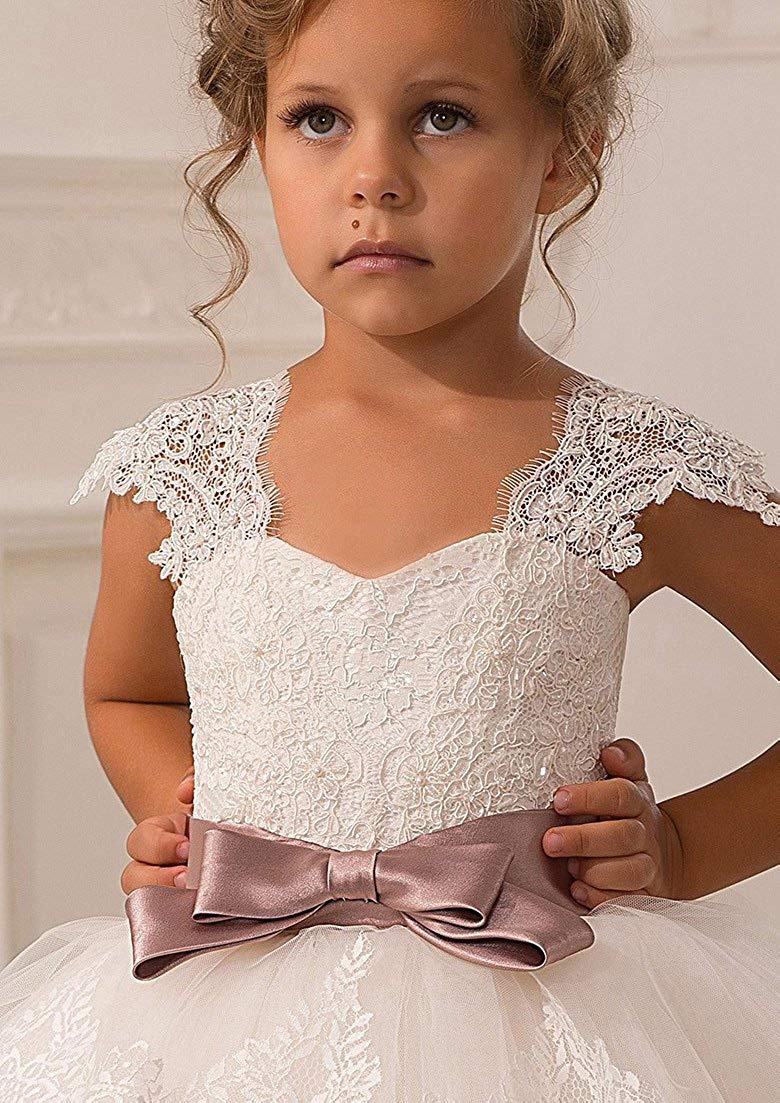 Elegant Lace Appliques Cap Sleeve Ball Gown Tulle Flower Girl Dresses for Wedding - Perfect for Bridal Party, Flower Girls & Special Occasions