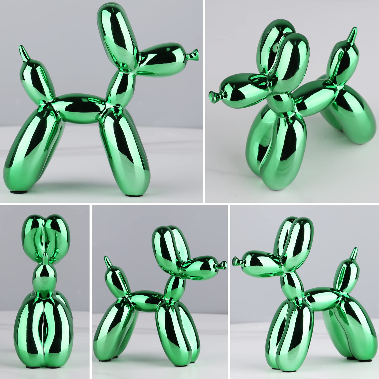 Green Balloon Dog Sculpture - Modern Preppy Room Decor, Cute Animal Statue for Shelf, Desk & Office - Gold Home Decor Accent for Bedroom, Living Room & Workspace