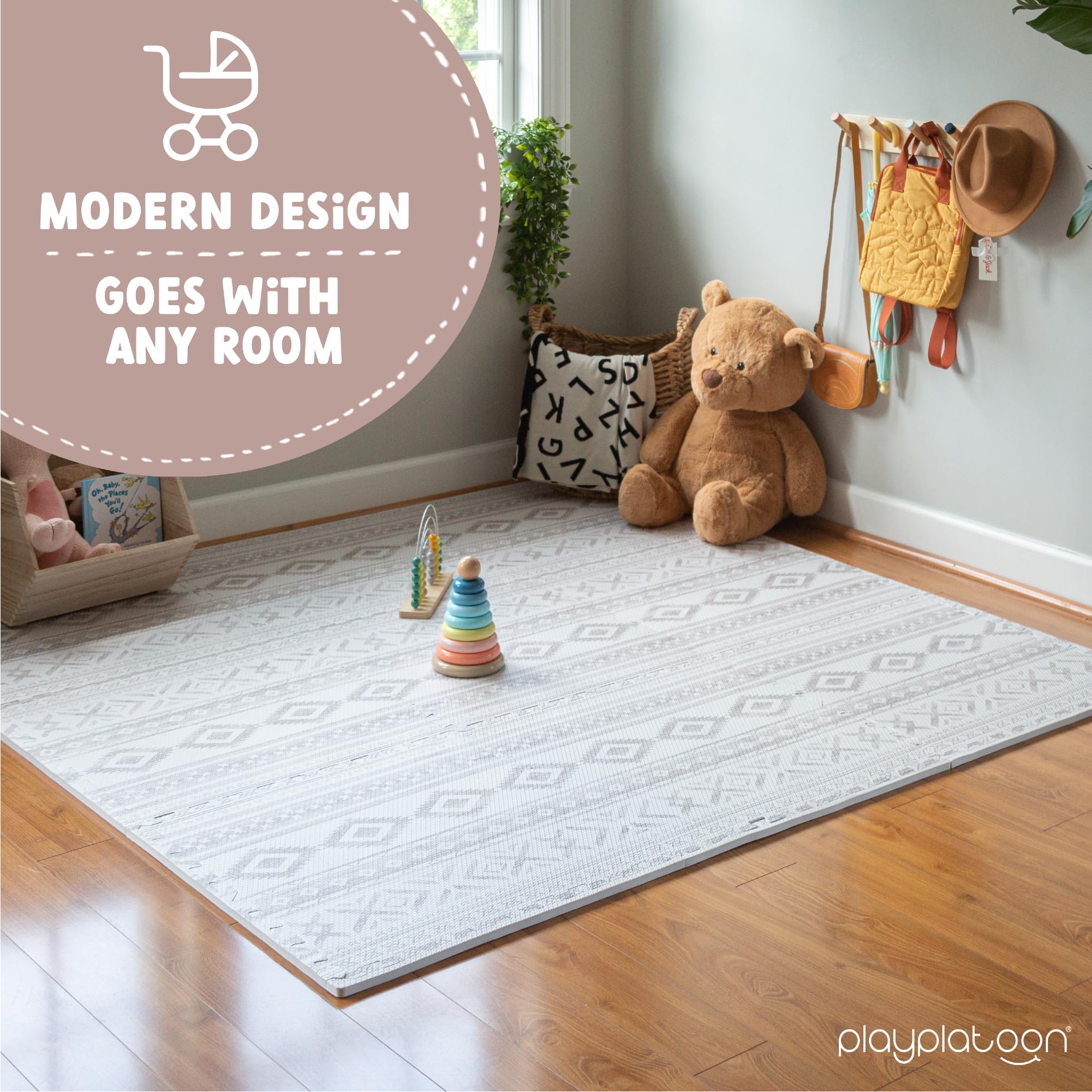 Play Platoon Extra-Thick 9-Piece Interlocking Foam Play Mat - 72x72 Inch Large Baby Floor Tiles (24x24in Each) - Soft Puzzle Mats for Playroom & Nursery - Neutral Canyon Print Rug for Crawling & Toddler Play Area