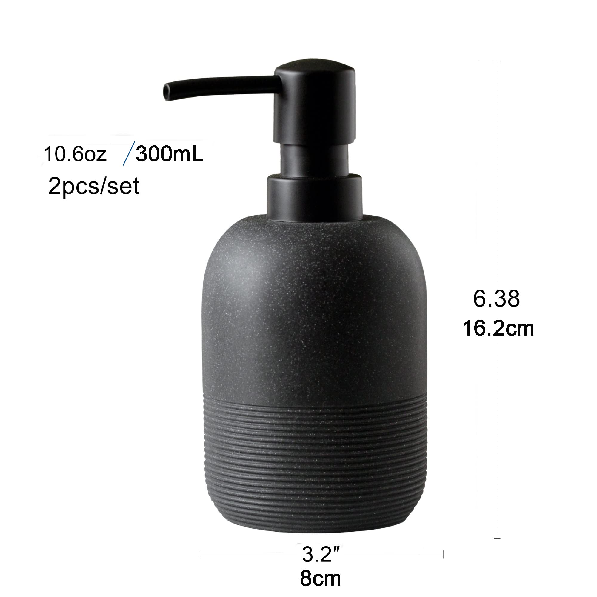 Matte Black Soap Dispenser Set with Pump - 10.6oz Modern Hand Soap & Lotion Dispenser for Bathroom Countertop & Kitchen Sink - Elegant Touch for Home, Office, and Restaurant Decor
