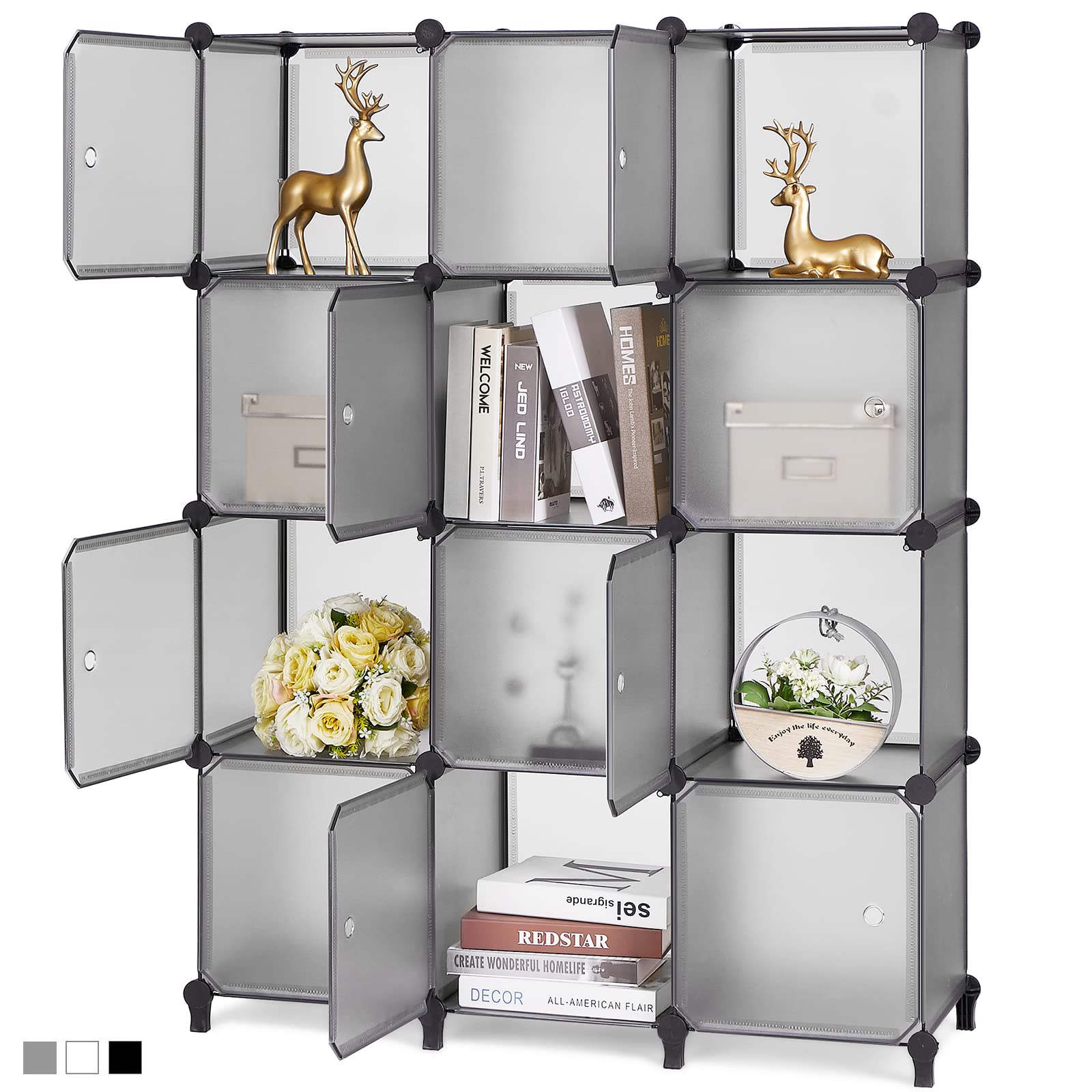 ANWBROAD 12-Cube Storage Organizer with Doors - Closet Shelves, Bookshelf & Bedroom Organizer for Clothing, Toys & Home Decor | Space-Saving Storage Solution for Small Spaces