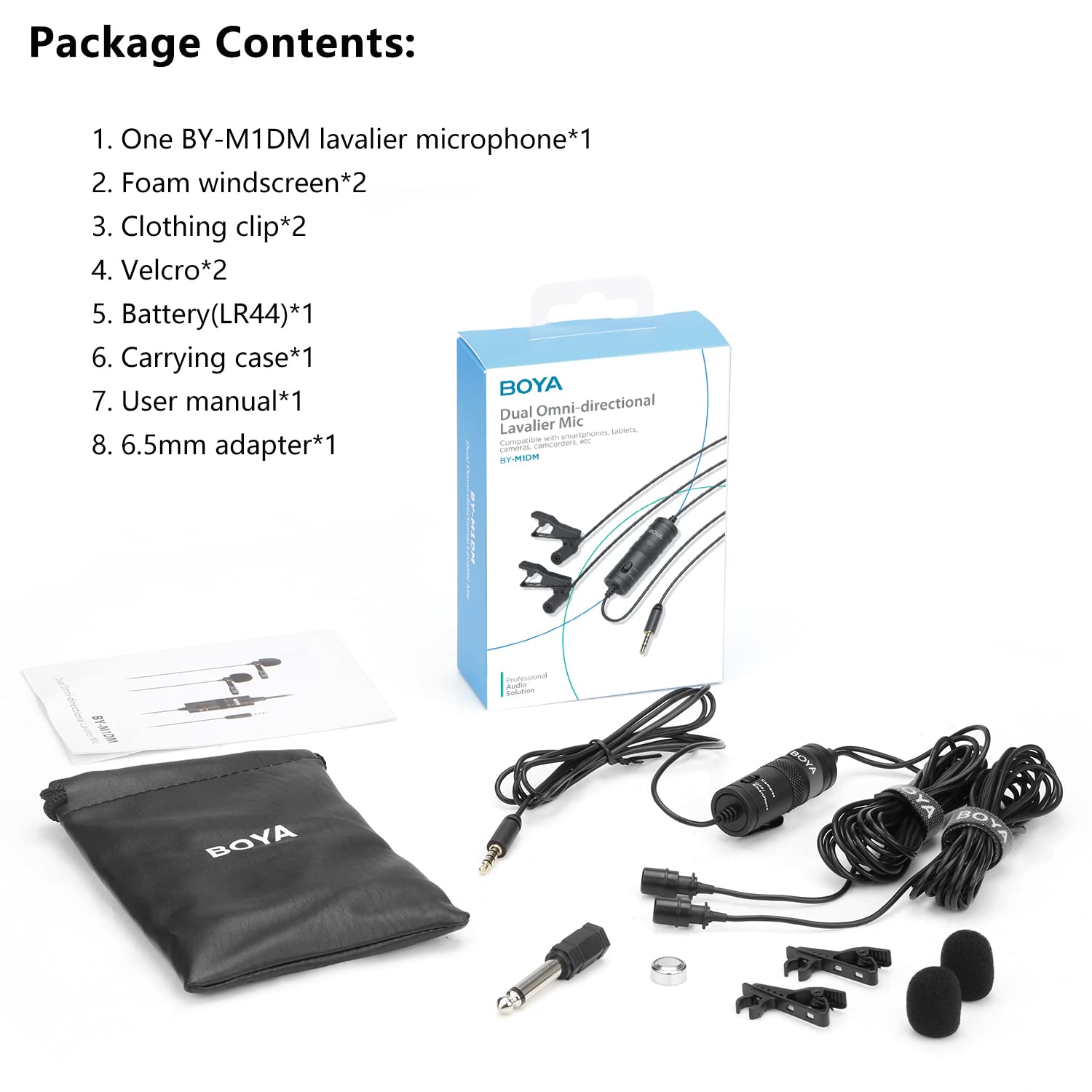 BOYA BY-M1DM Dual Head Lavalier Microphone - 13ft Omnidirectional Clip-on Mic for iPhone, Android, DSLR - Perfect for YouTube Vlogging, Interviews & Podcasting - Ideal for Content Creators, Journalists & Live Streamers
