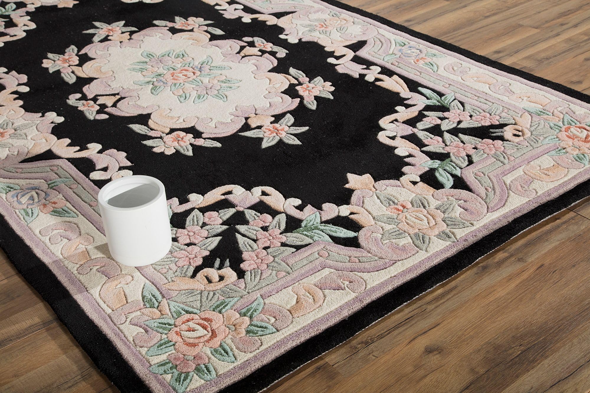Rugs America Round New Aubusson Area Rug - 6-Feet Round Black Vintage Floral Carpet for Living Room, Bedroom & Dining Room Decor