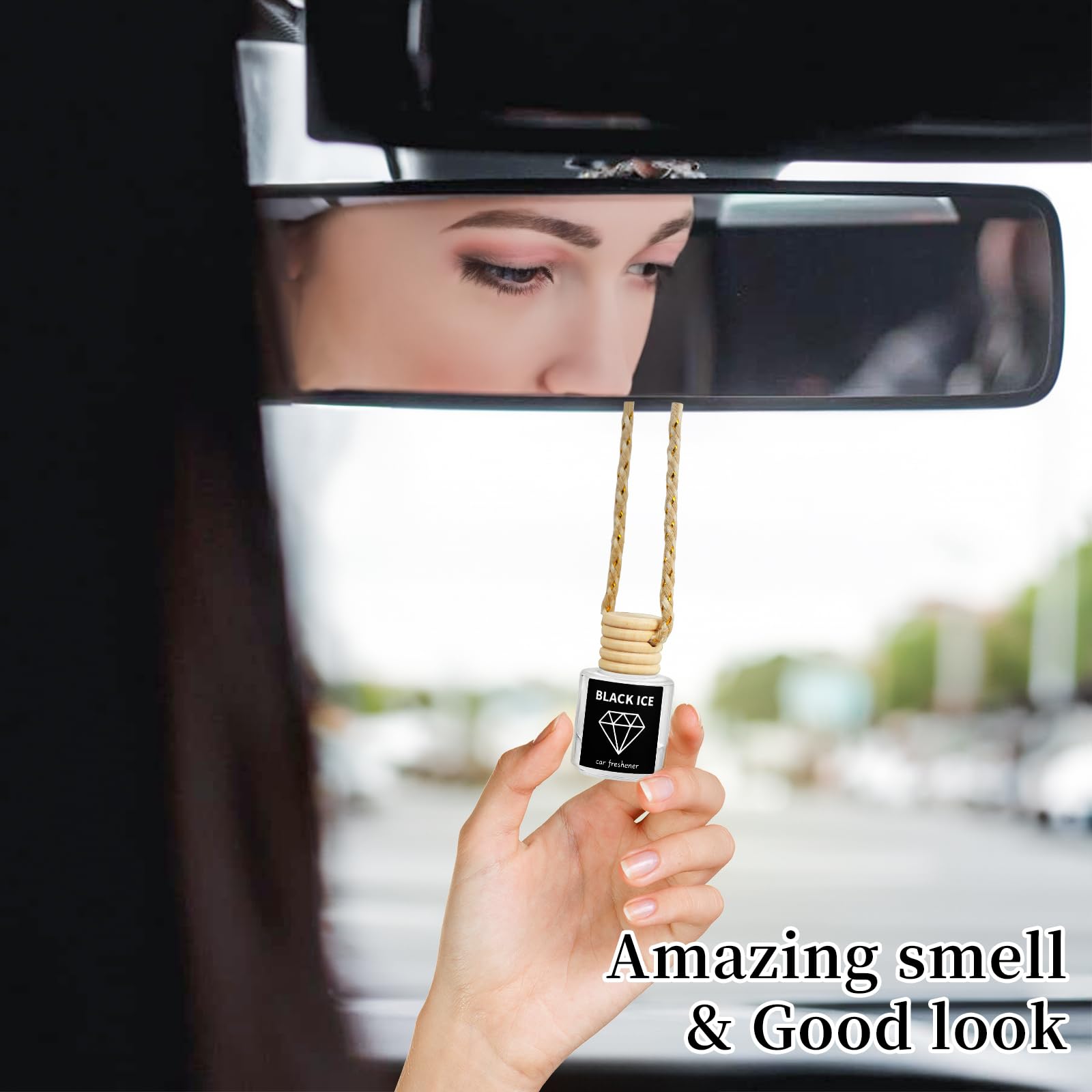 Premium Car Air Freshener Diffuser - Long Lasting Hanging Odor Eliminator with Black Ice Fragrance Oil | Perfect for Cars, Trucks & SUVs | Eliminates Bad Odors & Freshens Air While Driving