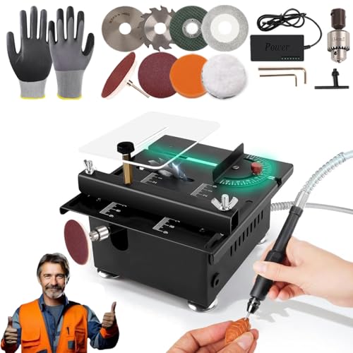 **Mini Table Saw for Woodworking & Crafts - 7-Speed Adjustable Angle Lift Blade (0-16mm Cutting Depth) - Perfect for Cutting Wood, Plastic & Acrylic - Ideal for DIY Projects, Model Making & Hobbyists (Set D)**