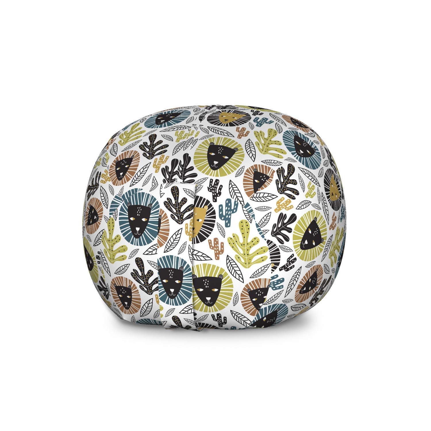 Ambesonne Lion Storage Toy Bag Chair - Large Washable Stuffed Animal Organizer with Unique Portrait Branch Illustrations, Multicolor - Perfect for Kids' Room, Playroom & Nursery Storage