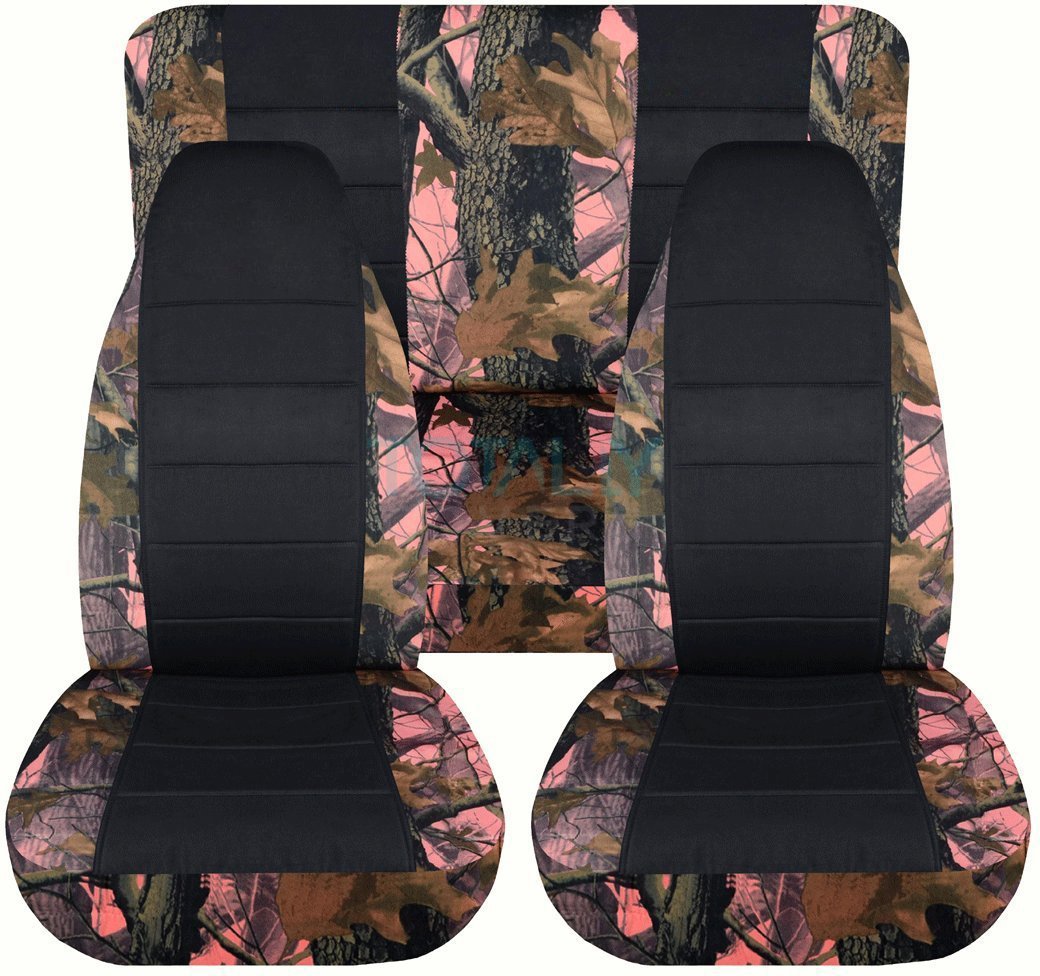 Jeep Wrangler YJ Seat Covers Full Set (1987-1995) - Pink Tree Camouflage & Black Waterproof Neoprene Covers for Front & Rear Seats | Perfect for Off-Roading, Hunting & Outdoor Adventures