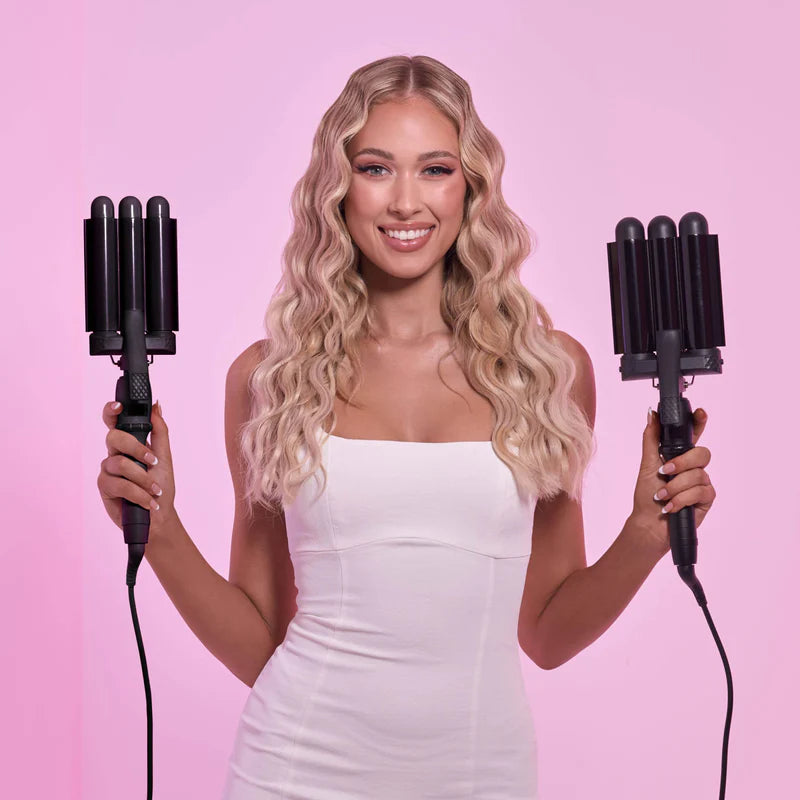 Styling Pro Mini Waver Hair Curling Iron - 3 Barrel Waver for Beach Waves & Textured Hairstyles | Perfect for Home Use, Travel & Salon Styling