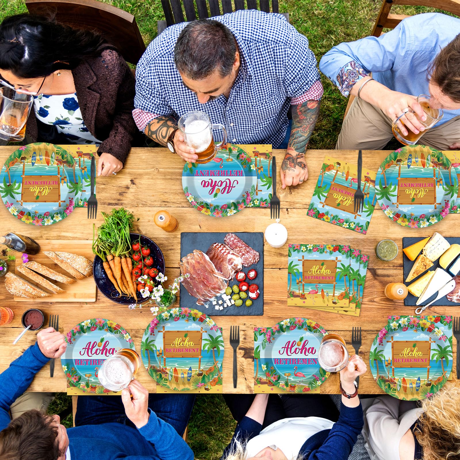 Tropical Hawaiian Luau Retirement Party Supplies - 24-Pack Disposable Paper Plates & Napkins for Beach Theme, Summer Aloha & Happy Retirement Celebrations | Perfect for Luau Parties, Beach Gatherings & Retirement Sendoffs