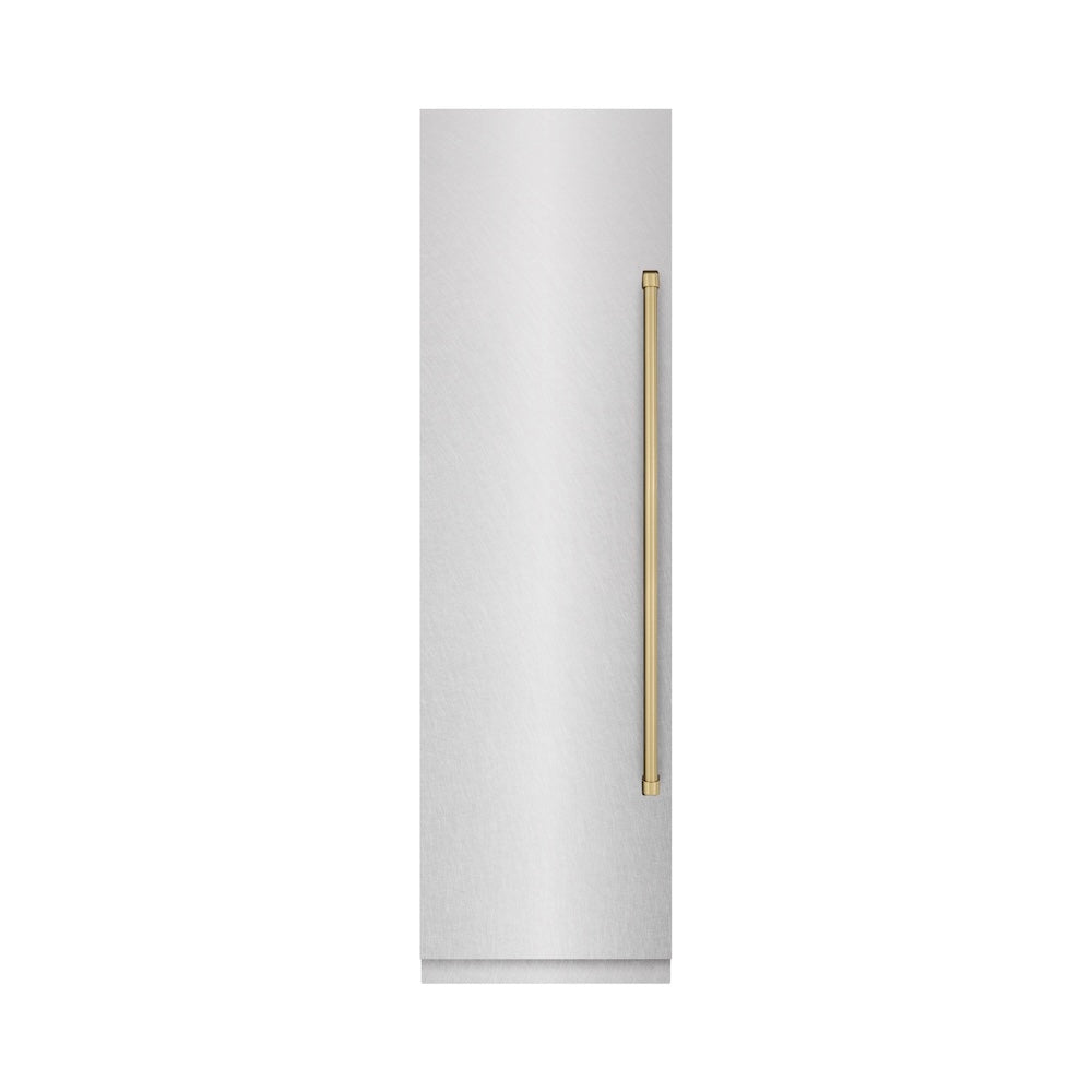 ZLINE Autograph Edition 24 Inch 12.4 Cu Ft Column Freezer - Stainless Steel with Graphite Gray Interior & Champagne Bronze Accents - Perfect for Home Kitchen, Basement or Garage Storage (RCFVZ SN 24 CB)