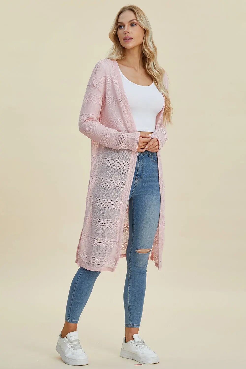 Double Take Full Size Open Front Longline Cardigan for Women | Soft & Cozy Knit Sweater | Perfect for Layering, Office Wear & Casual Outfits