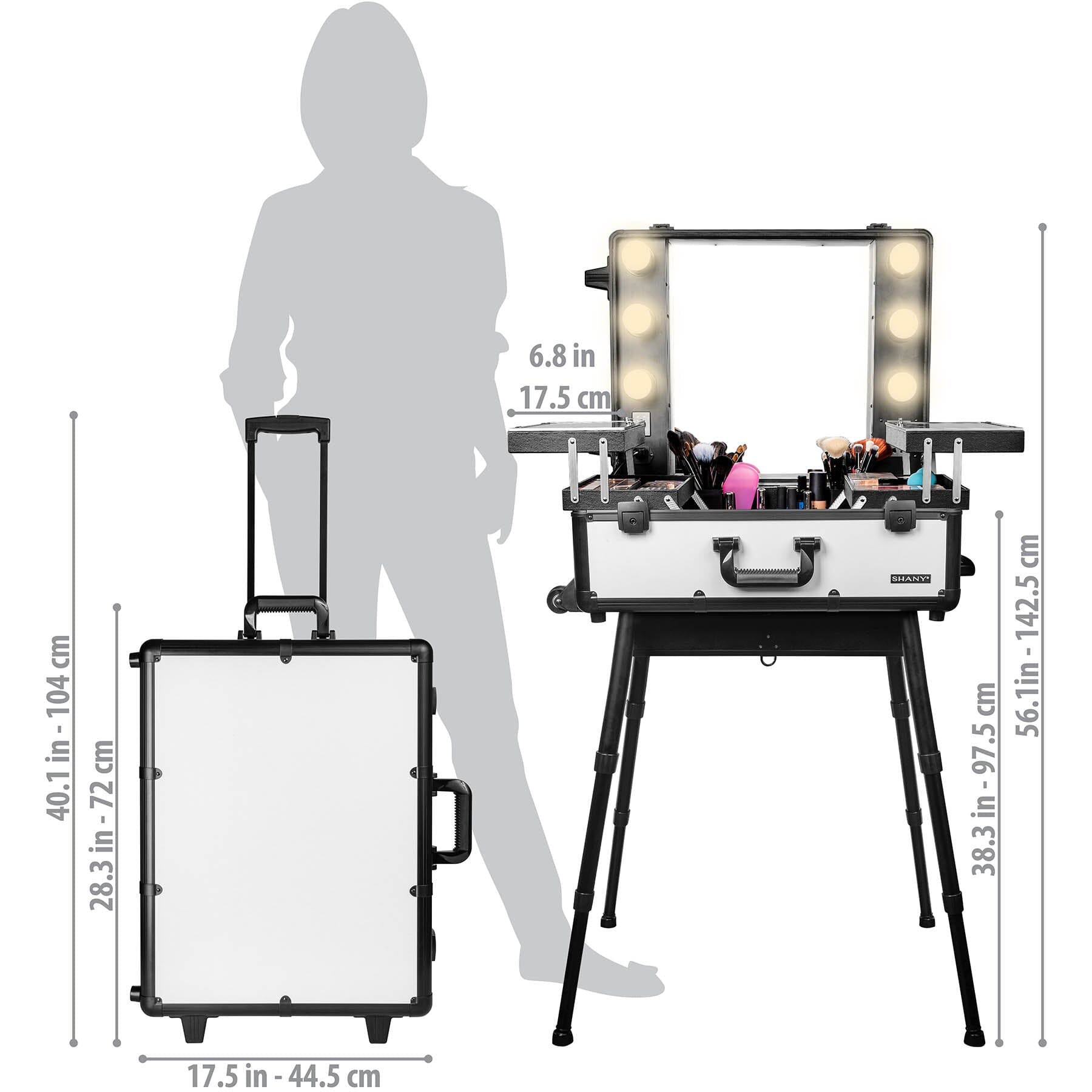 Professional Studio ToGo Wheeled Makeup Case & Organizer with LED Light - Portable Beauty Storage for Makeup Artists, Travel, Salon & On-the-Go Cosmetics Organization
