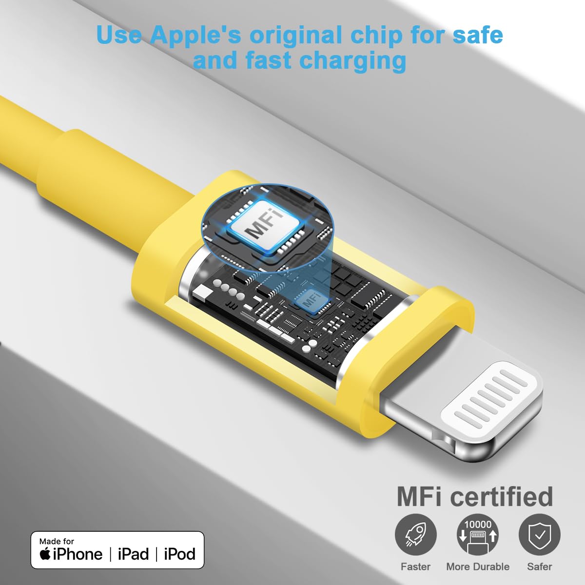 20W PD USB C Fast Charger with 6FT Cable - Compatible with iPhone 14/13/12/11/Pro/Max/Mini/Xs, iPad - Yellow - Perfect for Home, Office & Travel Charging