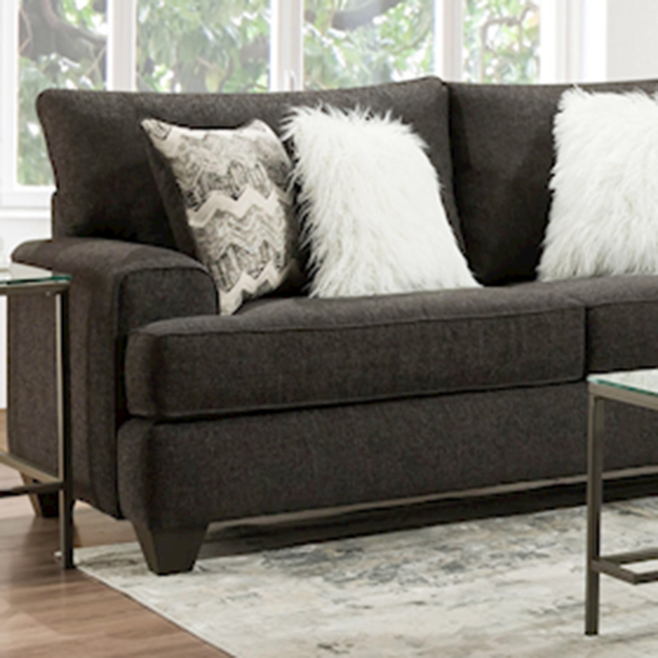 Eren Contemporary Fabric Pillow Back Loveseat in Charcoal - Modern Small Sofa for Living Room, Apartment & Office