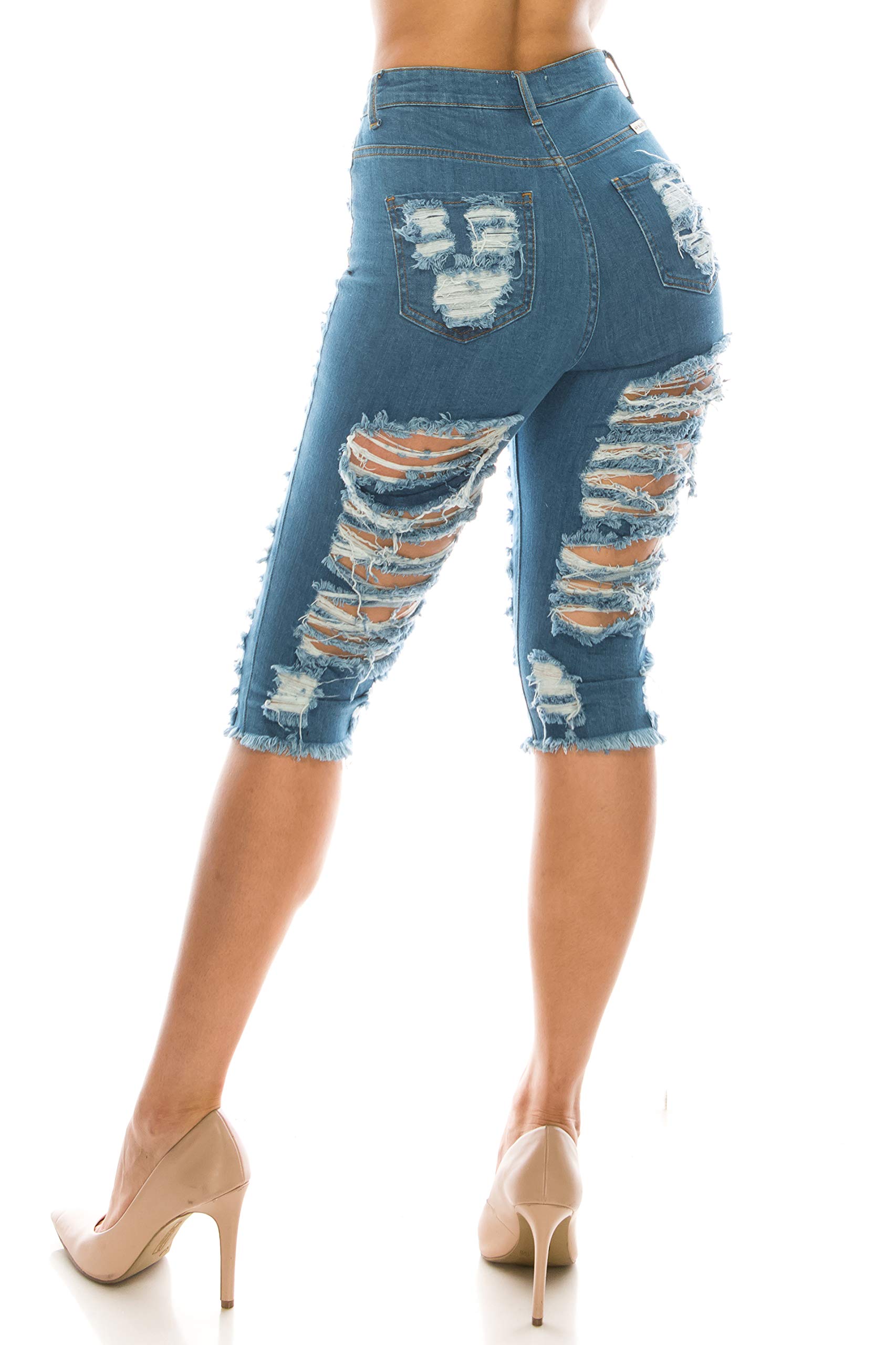Aphrodite Women's High Waisted Ripped Bermuda Shorts - Distressed Denim Jeans for Summer | Casual Streetwear, Beach Outfits & Fashion Styling