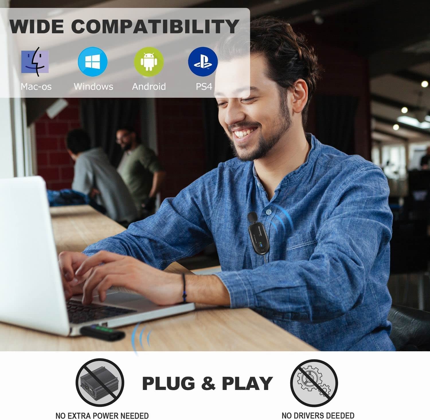 **Alvoxcon Wireless Lavalier Microphone - USB Clip-on Mic for PC, MacBook, Android, Laptop, Speaker - Perfect for Zoom Meetings, Podcasting, YouTube Videos, Vlogging, Online Teaching & Conference Calls**