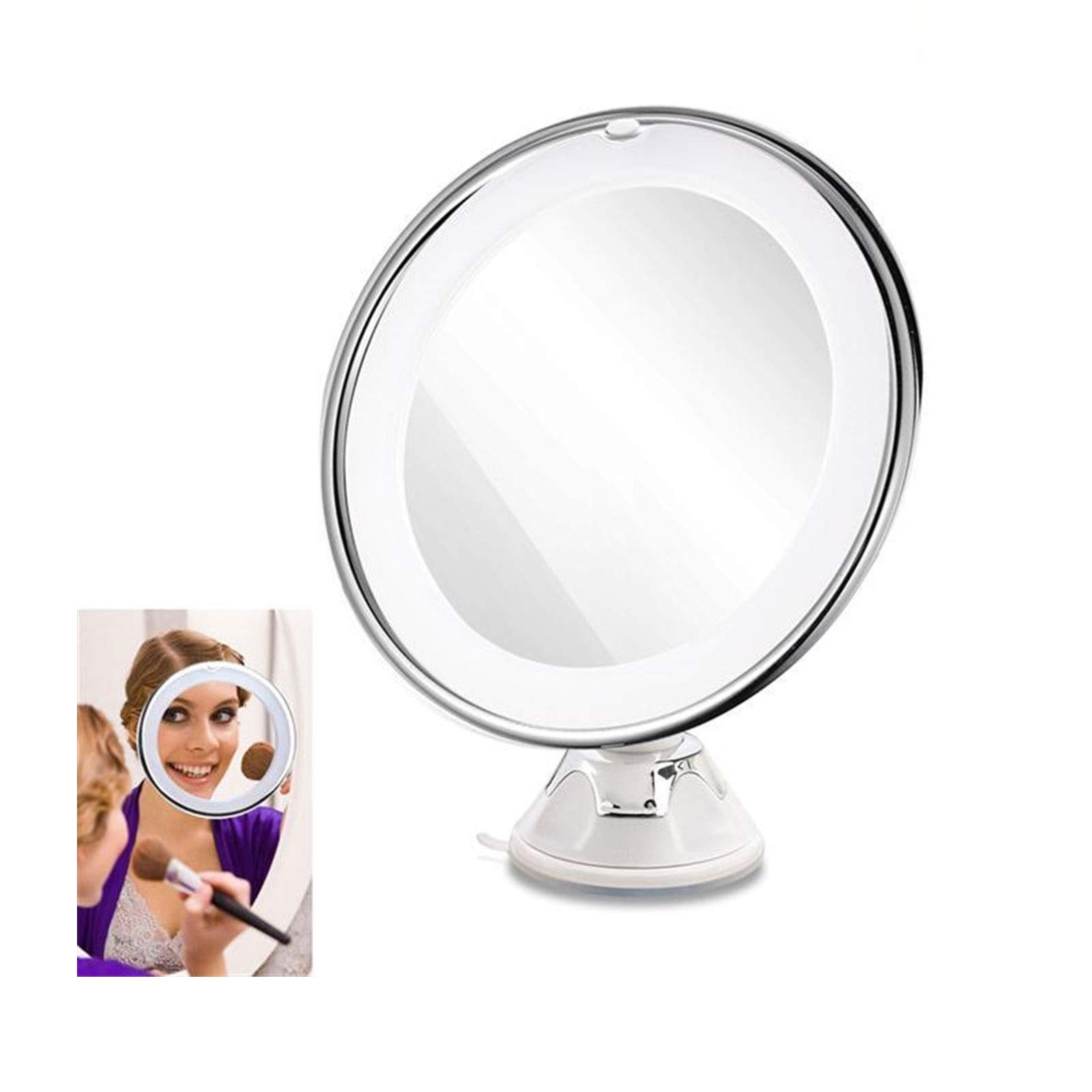 8 Inch 10X Magnifying LED Vanity Mirror - Round Tabletop Makeup Mirror with Suction Cup (White) for Precise Cosmetic Application, Eyebrow Shaping & Skincare Routine