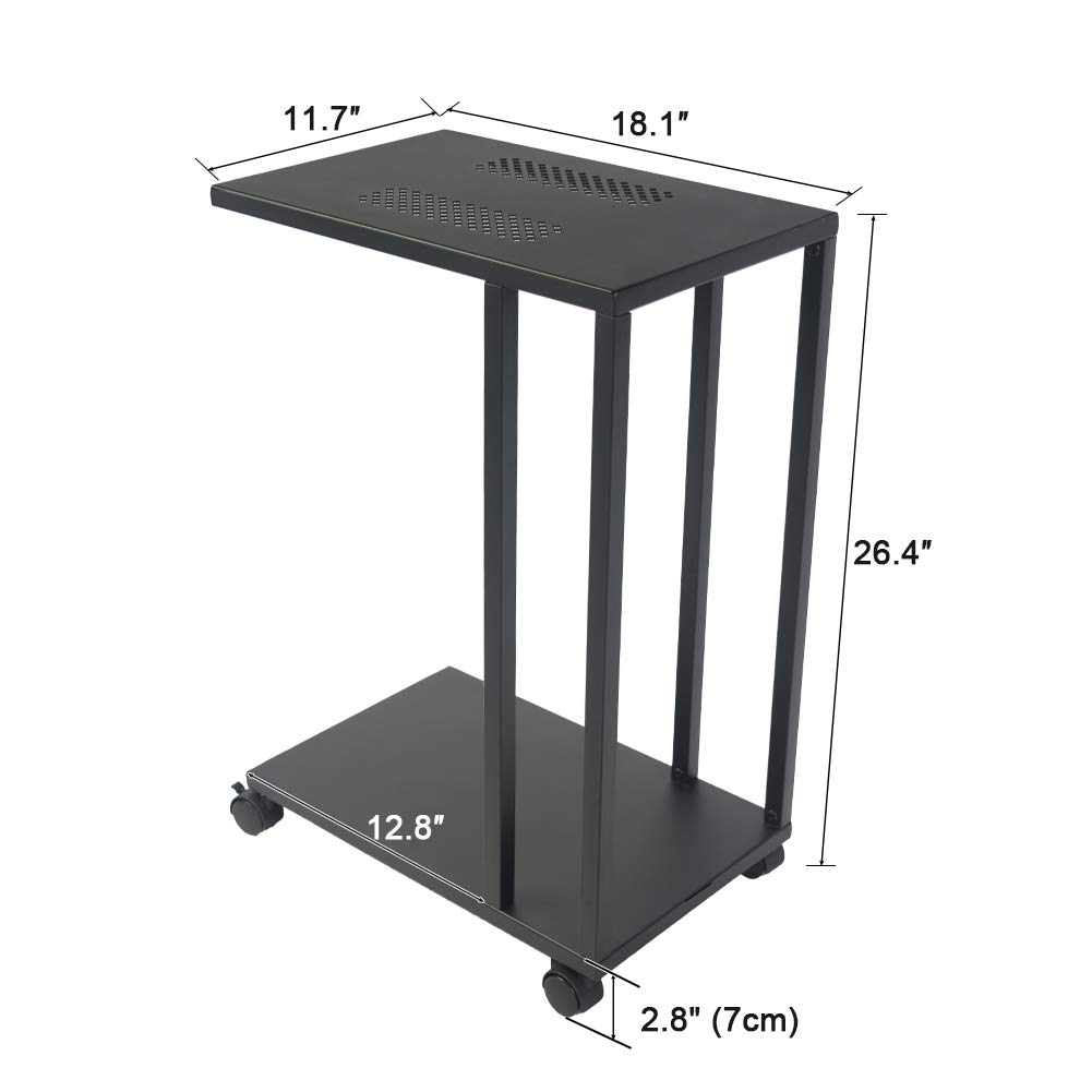 Lockable Wheels C-Shaped End Table - 26 Inch Modern Snack Coffee Table for Sofa, Couch & Bed - Indoor/Outdoor Use in Living Room, Bedroom, Office, Patio & Balcony - Matte Black Finish | Perfect for Small Spaces & Entertaining Guests | Fast 3-5 Day Delivery