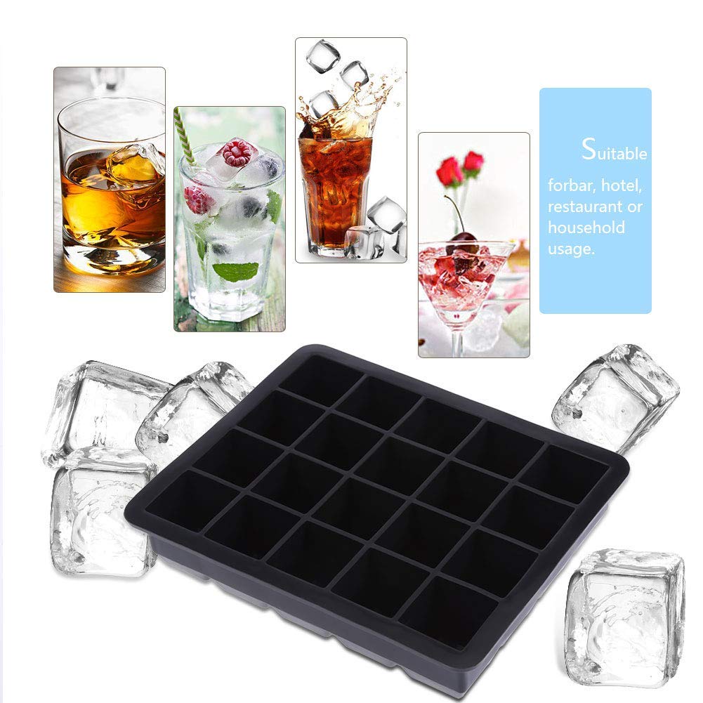 Fdit 20-Cell Silicone Ice Cube Tray with Lid - Premium Bar, Restaurant & Home Use for Cocktails, Candy Making & Food Storage (Black)