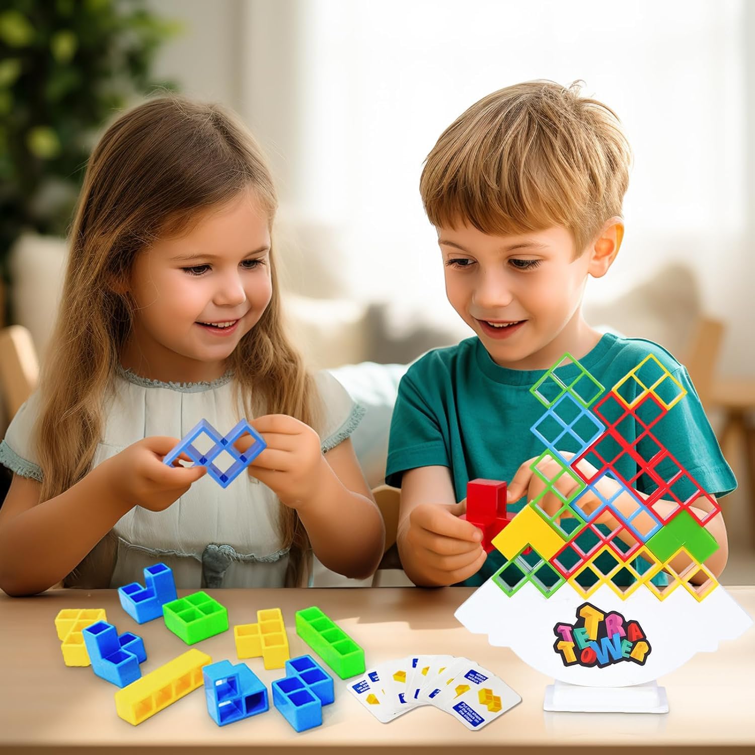LANLV 48 Pcs Tetra Tower Stacking Blocks - Fun Balance Game for Kids & Adults, Building Blocks Toy for Family Game Night, Team Building Activities & Stress Relief