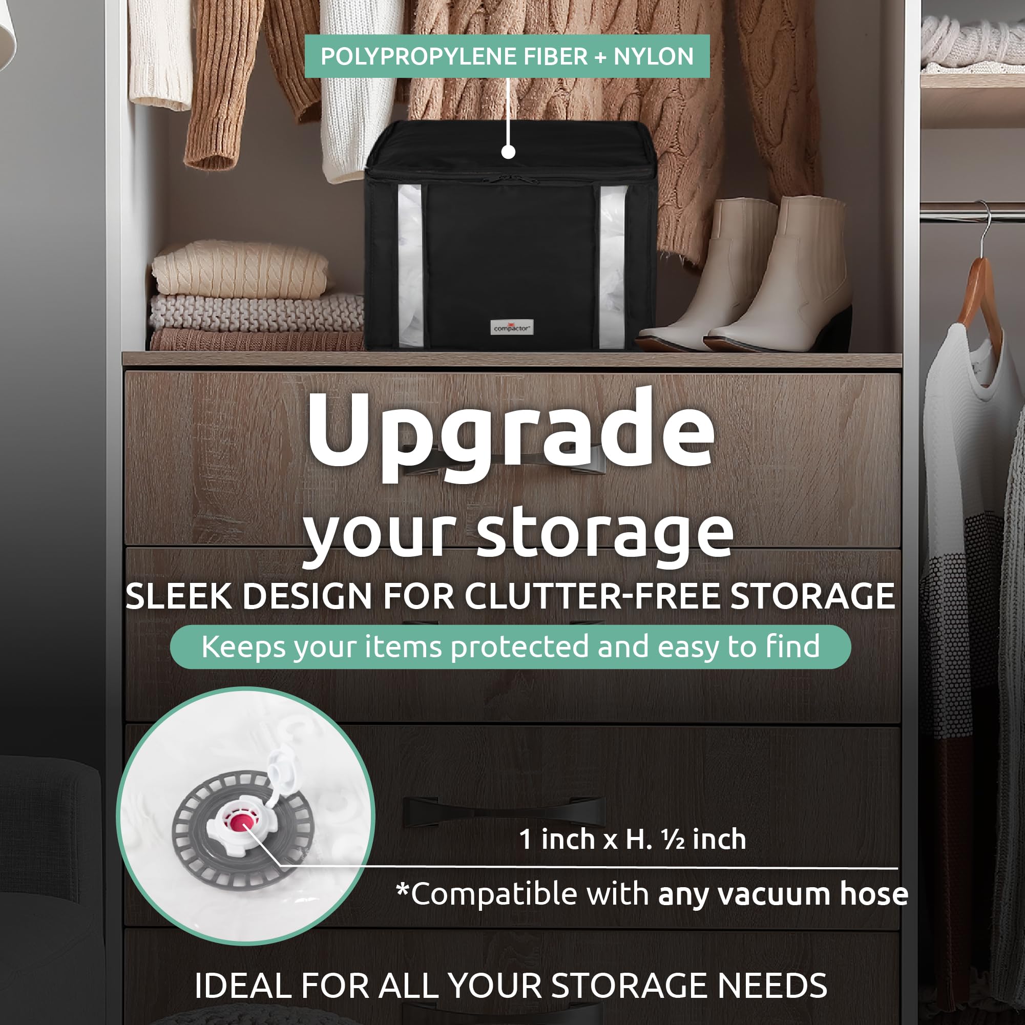 Vacuum Storage Bags for Clothes, Comforters & Blankets | Space Saving Compactor Bags | Semi-Rigid Black Storage Box | Wardrobe & Travel Organizer | Perfect for Seasonal Clothes, Bedding & Moving