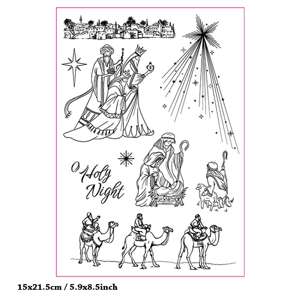 Arbuya Christmas Clear Stamps Set - Jesus Nativity Scene, Xmas Camel & Holy Night Designs for Card Making, Scrapbooking, Journaling - Perfect for Holiday Greeting Cards, DIY Paper Crafts & Festive Decorations