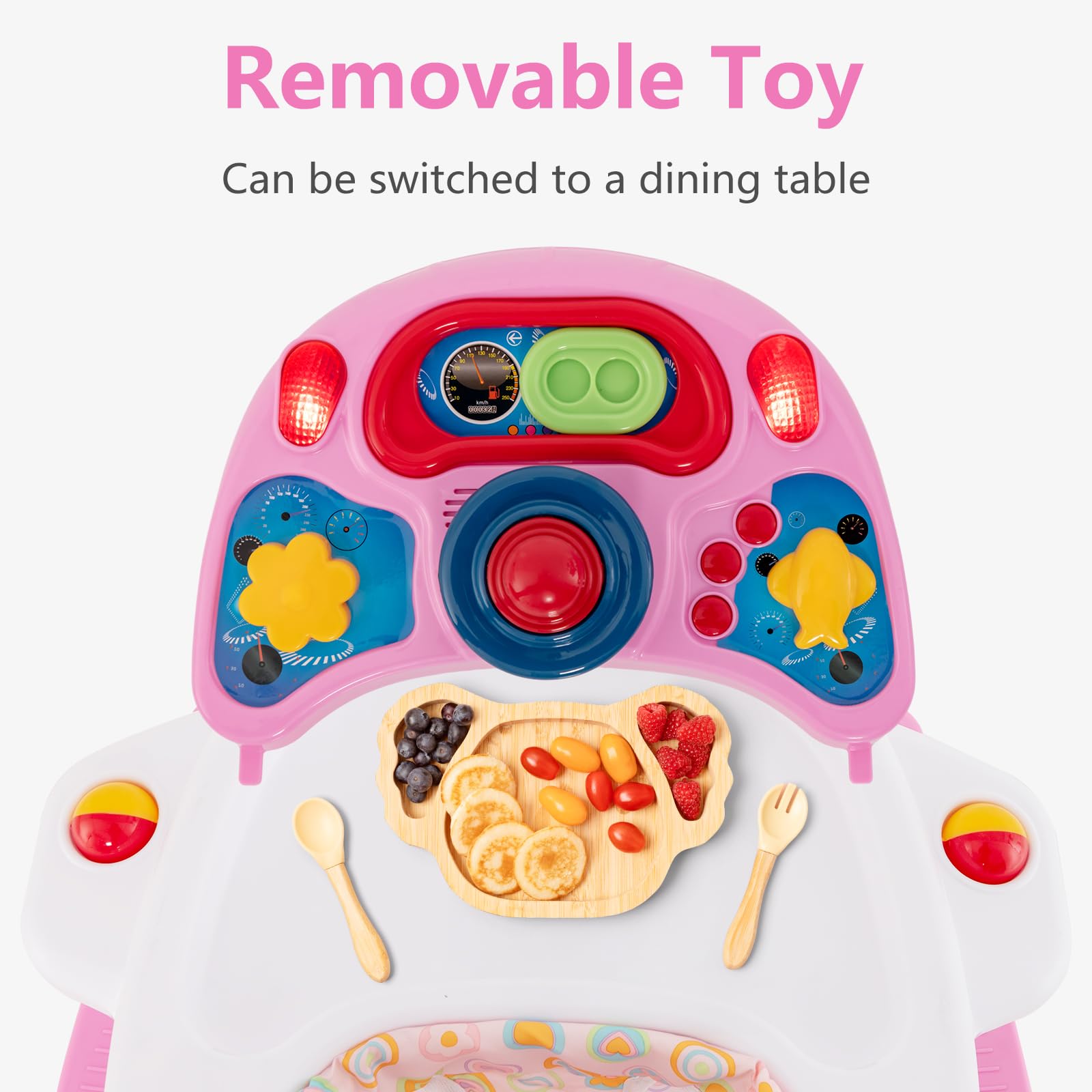 INFANS 5-in-1 Baby Walker for Toddlers - Adjustable Height Learning Walker with Removable Music Tray, Washable Seat Cushion & Foldable Design - Safe Rocker Bouncer Activity Center for Boys & Girls (Pink) - Perfect for Home Playtime & Early Childhood Development