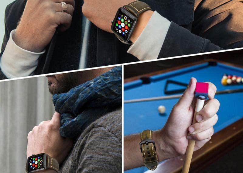 Genuine Leather Vintage Watch Band for Apple Watch Series 6/5/4/3/2/1/SE - 44mm 42mm 40mm 38mm - Perfect for Business, Casual & Everyday Wear