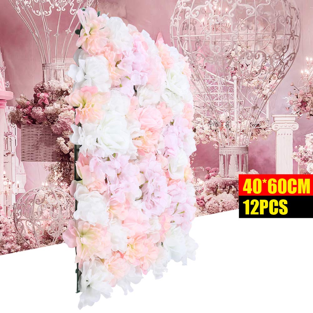 12pcs Artificial Silk Rose Flower Wall Panels - 24