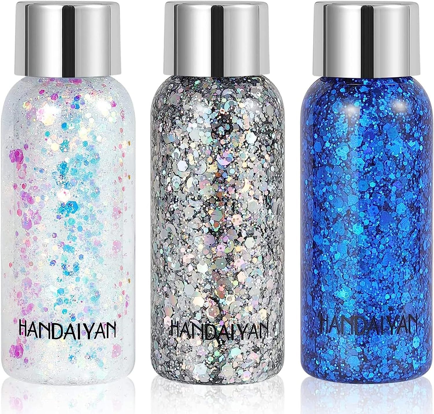 Holographic Body Glitter Liquid - Long Lasting Festival Makeup Glitter for Face, Hair & Eyeshadow - Chunky Glitter Sequins, No Glue Needed, Easy to Remove (09 - White) | Perfect for Raves, Concerts, Halloween & Cosplay