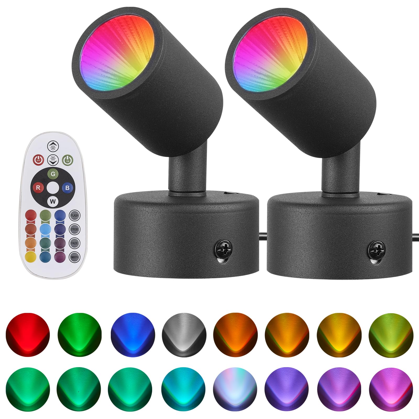 2 Pack RGBW LED Spot Lights - Remote Control Accent Lighting for Indoor Plants & Decor