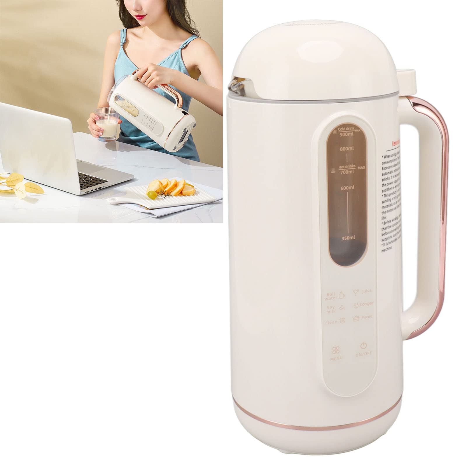 Automatic Soy Milk Maker & Nut Milk Blender - High Speed Creamy White Multifunctional Machine for Home & Restaurant (110V US Plug) - Perfect for Making Fresh Soy Milk, Almond Milk & Healthy Nut Beverages