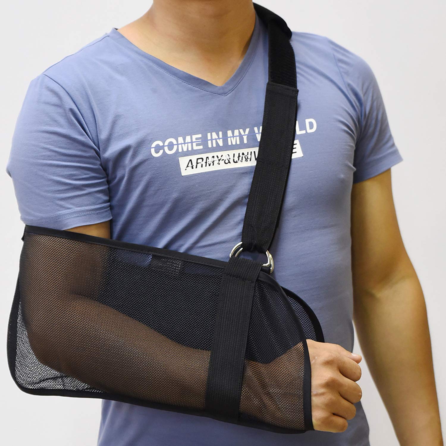 Adjustable Breathable Mesh Arm Sling for Shower - Right/Left Shoulder Support for Torn Rotator Cuff, Elbow & Wrist Injuries - Waterproof Forearm Sling for Men & Women (Black) - Ideal for Post-Surgery Recovery & Daily Hygiene