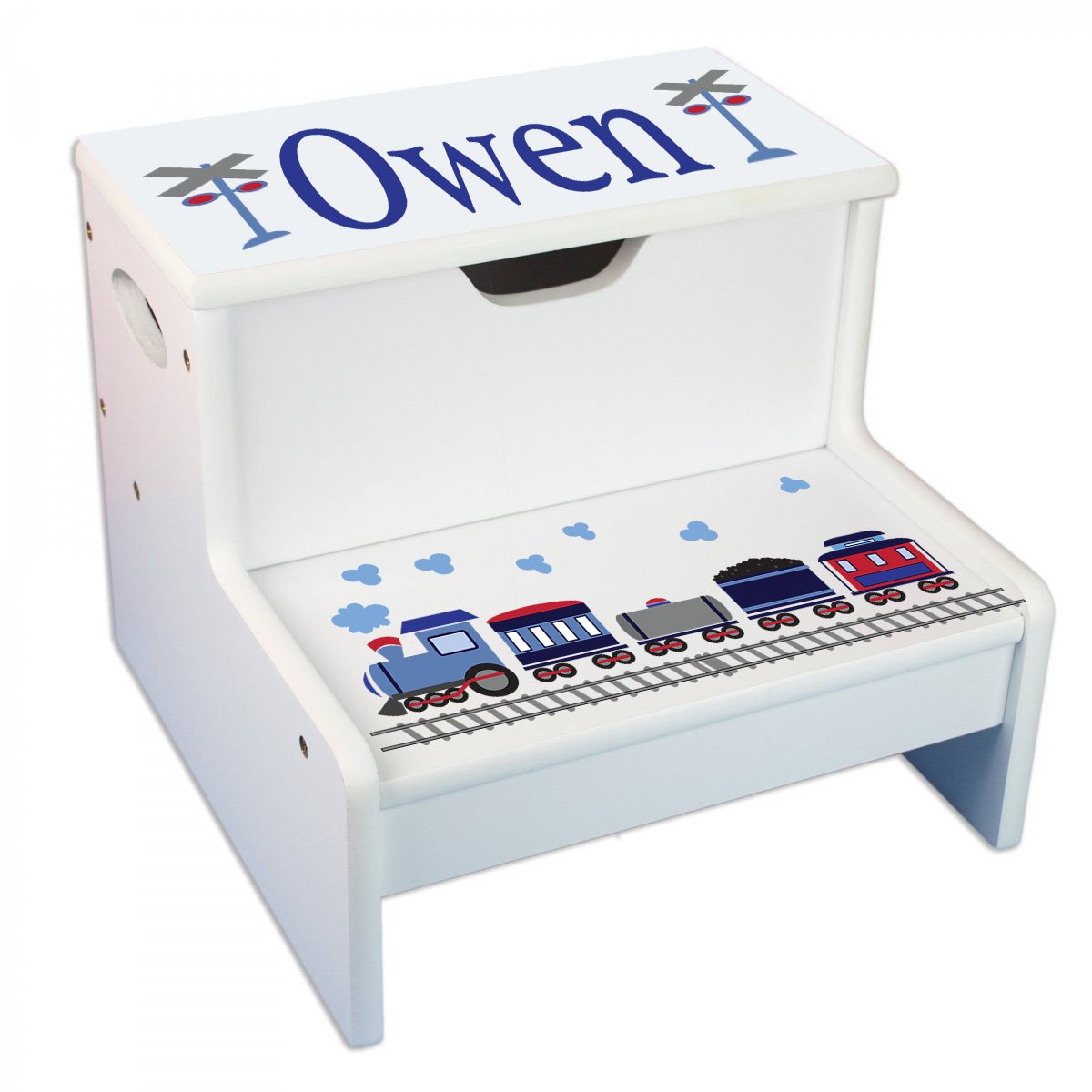 Foldable Train Step Stool with Storage - Kids Safety Step Ladder for Bathroom & Kitchen - Non-Slip Toddler Helper for Reaching Sink, Counter & Shelves