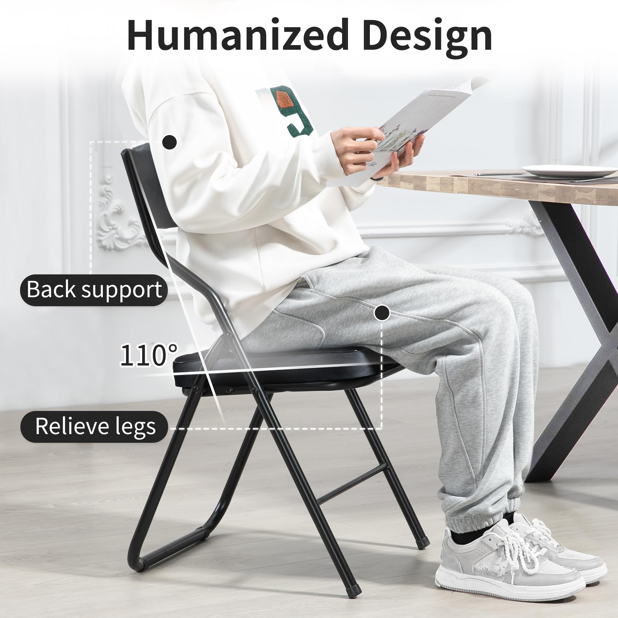 HOMEFUN 4 Pack Padded Folding Chairs with Cushion - Foldable Dining Chairs for Kitchen, Office, Wedding & Party - Portable Extra Seating for Guests (Black) - Perfect for Indoor & Outdoor Events, Home Use and Gatherings