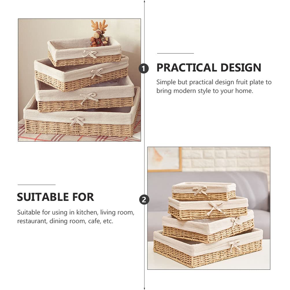 Cabilock 4-Piece Woven Hyacinth Storage Baskets - Small Desk Organizer, Dresser Tray, Food & Fruit Storage Bin for Kitchen, Bathroom, Office - Perfect for Dried Fruits, Straws & Home Organization