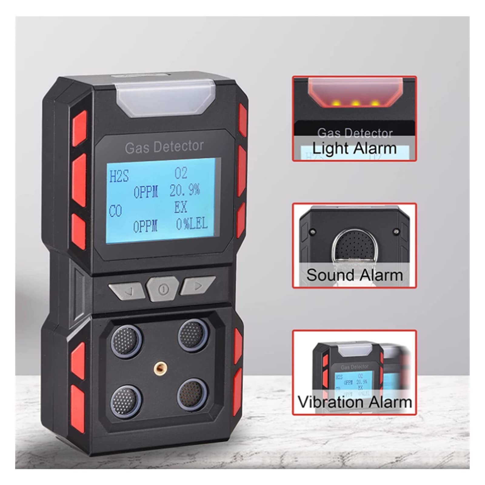 4-in-1 Industrial Air Quality Monitor - CO H2S O2 CH4 Gas Leak Detector with Voice Alarm & Safety Warning | Portable Combustible Gas Tester for Factory, Warehouse, and Laboratory Safety Inspections