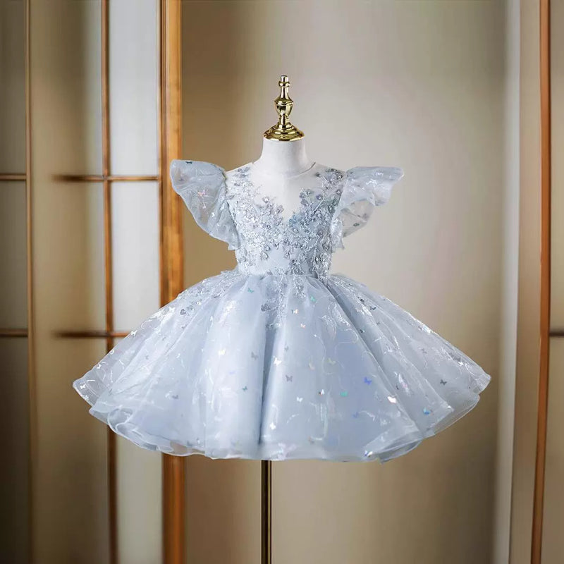 Sparkling Baby Blue Sequin Princess Dress for Toddlers - Elegant Party & Stage Performance Outfit - Perfect for Birthday Parties, Pageants, Dance Recitals & Special Occasions