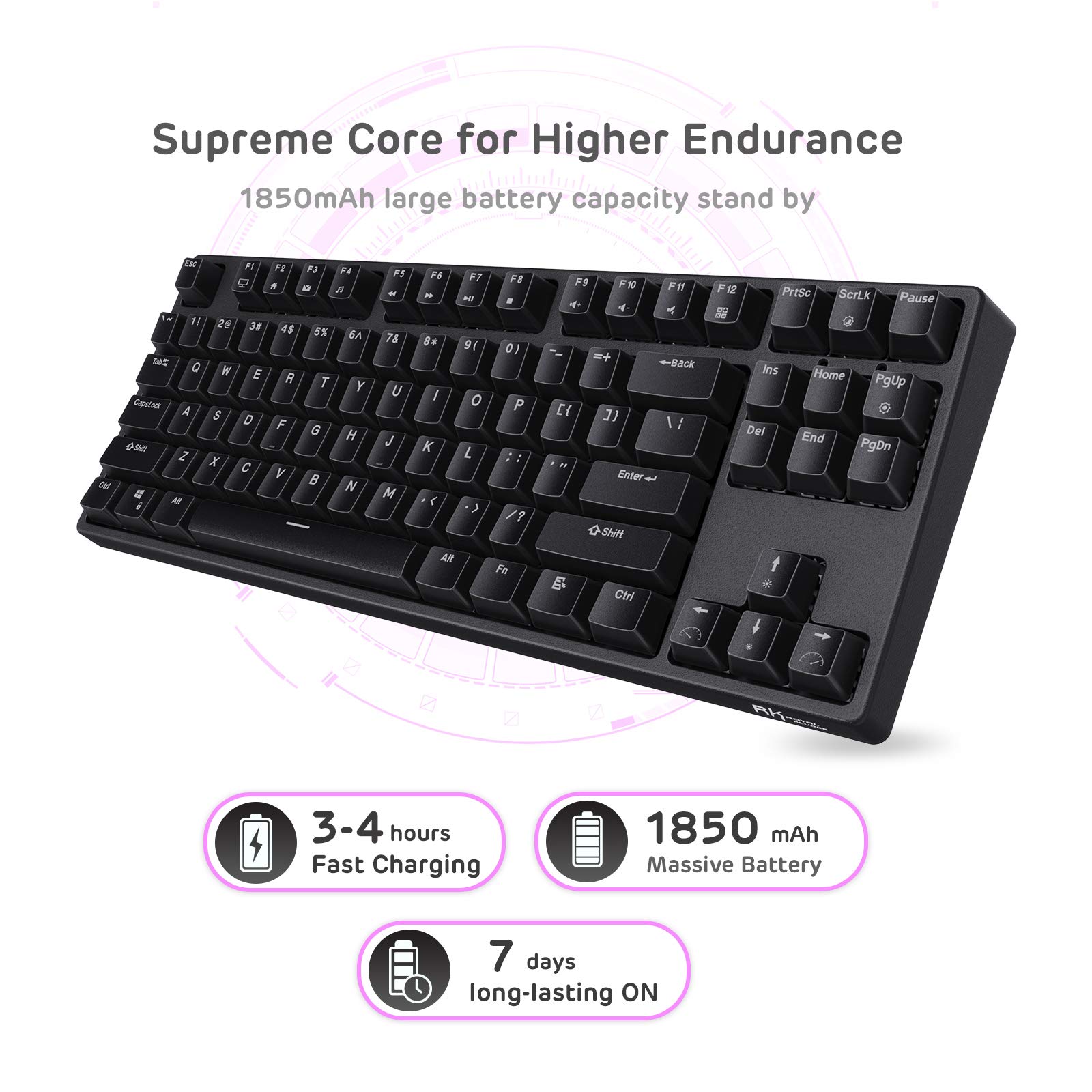 RK ROYAL KLUDGE RK87 Wireless Mechanical Gaming Keyboard - 87 Keys, RGB, Brown Switches for PC Gaming & Office Work