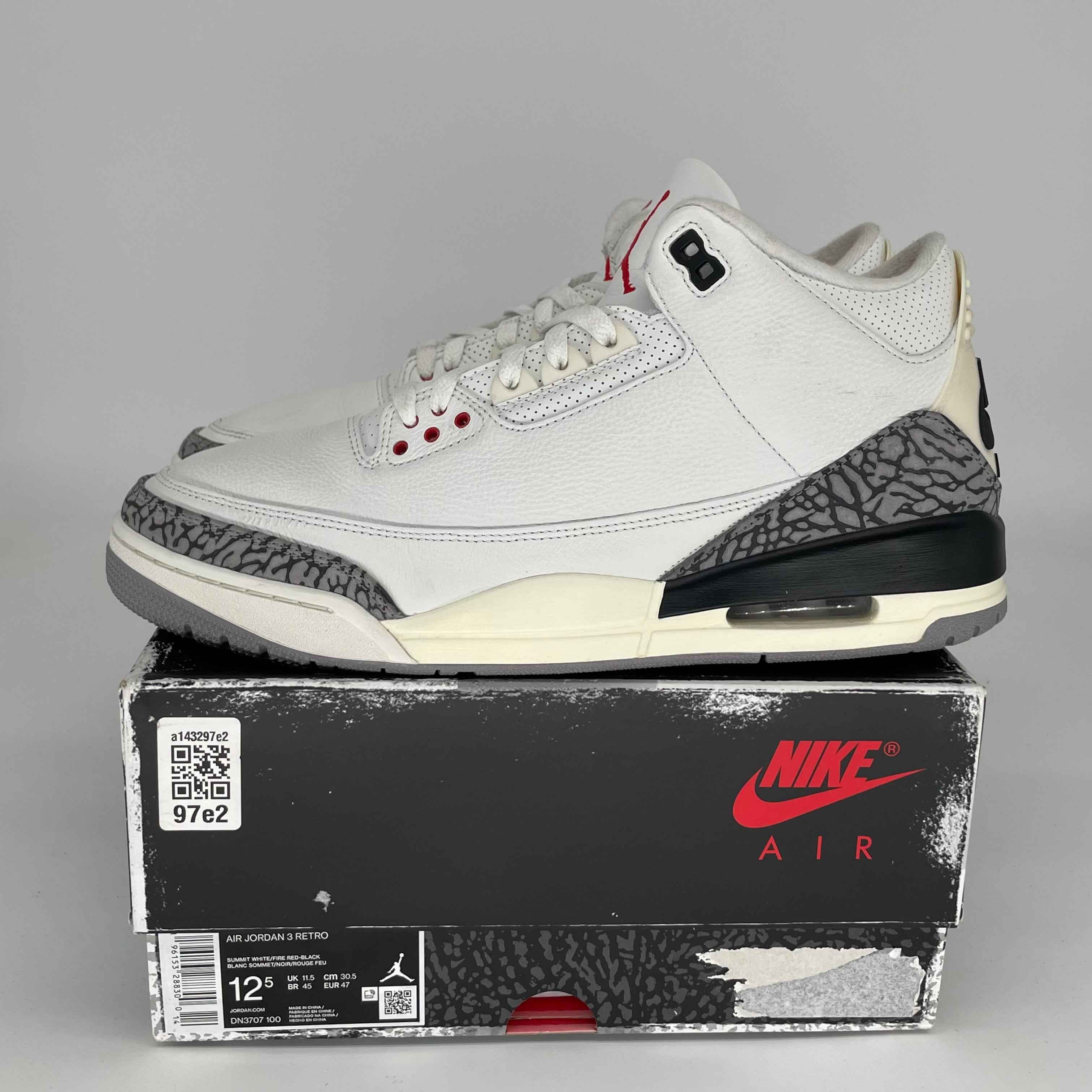 Original Air Jordan 3 White Cement Reimagined - Men's Size 12.5 (DN3707-100) - Authentic Retro Basketball Shoes for Sneaker Collectors & Streetwear Fashion